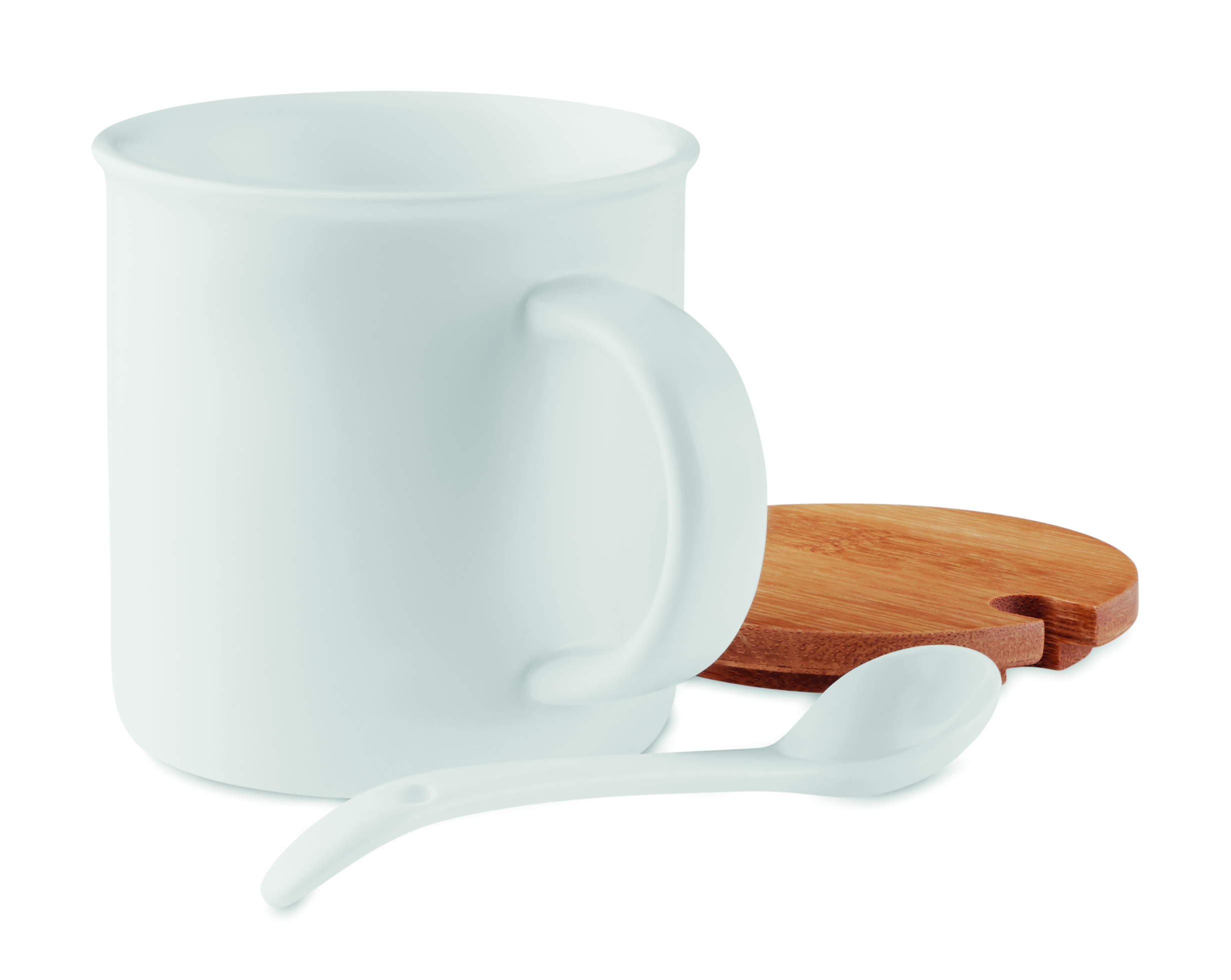 H Becher, Weißer Becher, Keramischer Becher, Kaffeebecher, Becher mit Holzdose