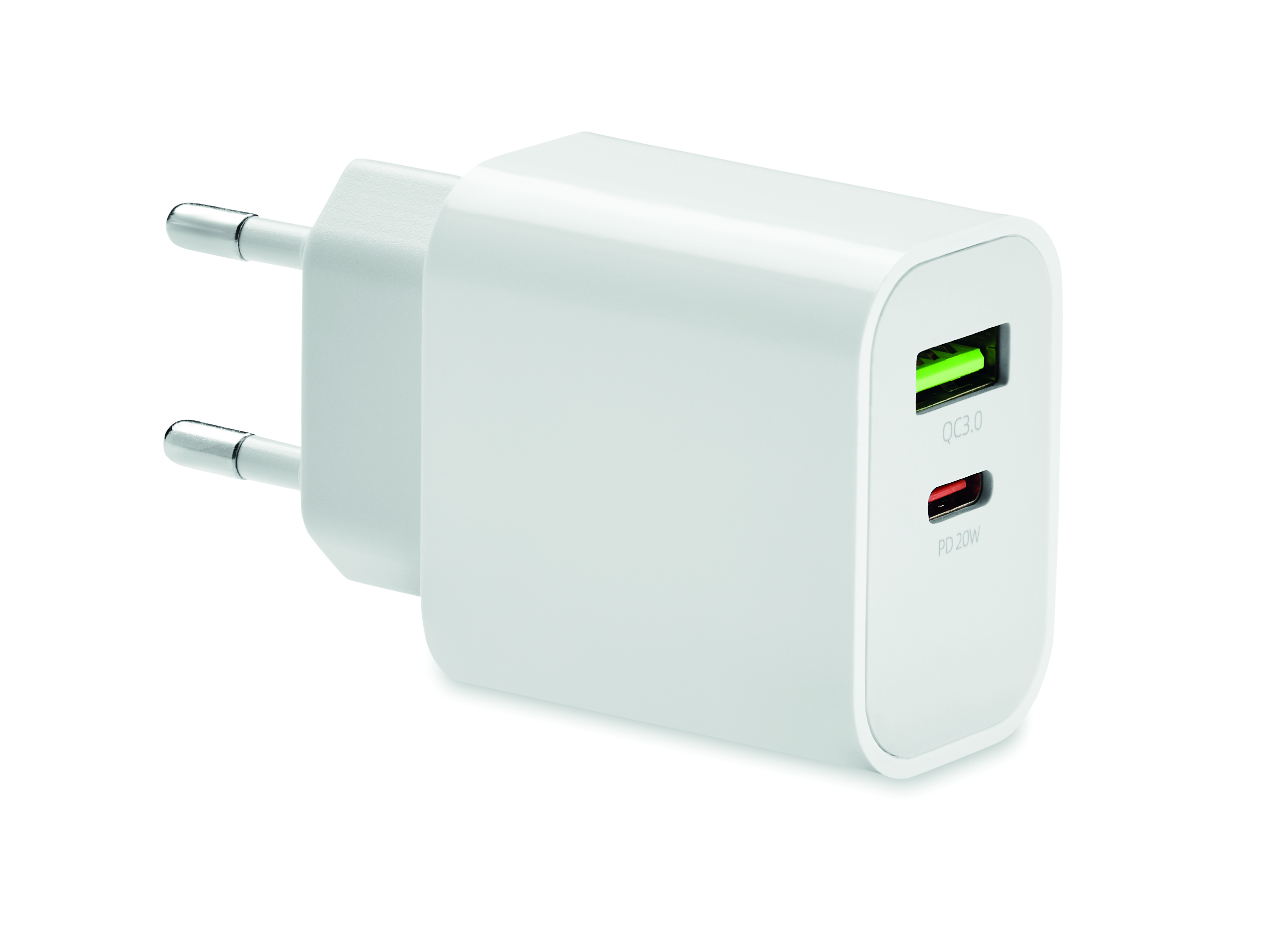 USB-Ladeadapter, QC3.0 Port, PD 20W, EU-Stecker, Weiß