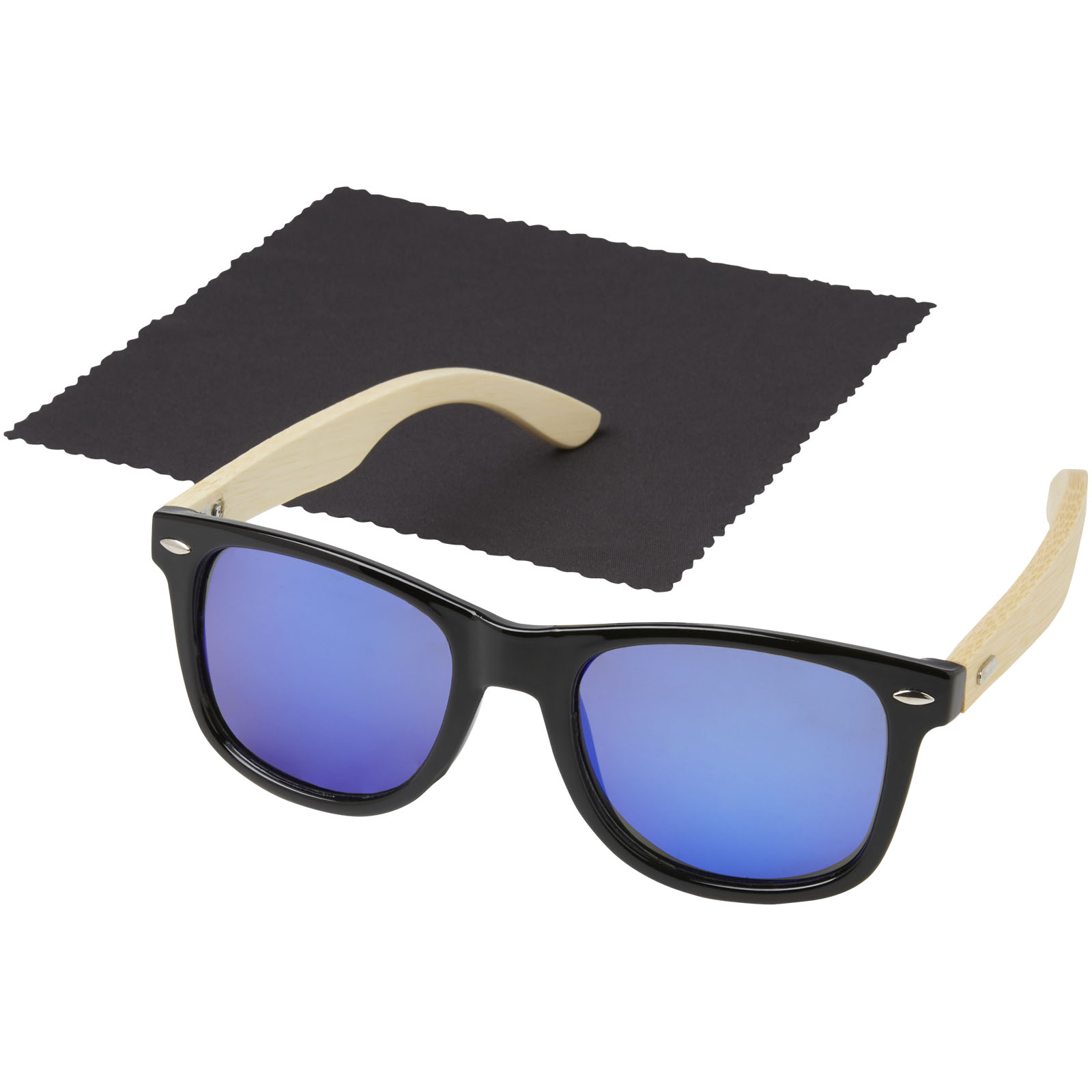 Sonnenbrille, Holzrahmen, blau spiegel, Polycarbonat Gläser, Sonnenbrillen-Set Zubehör