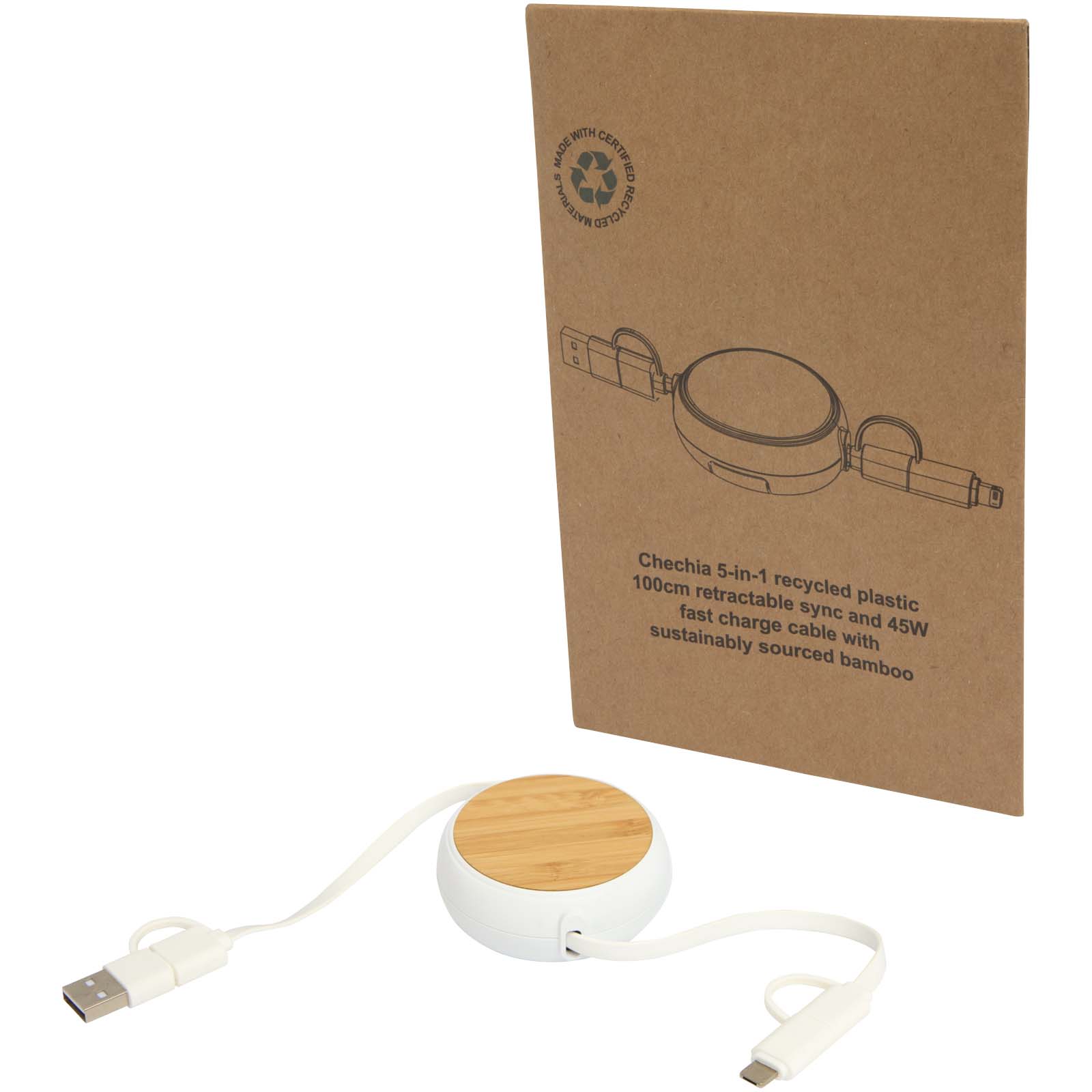 recycled, Holz, Bambus, USB-Kabel, Ladepad, recyceltes Plastik, 5-in-1, ausziehbar, USB, Bambusdeckel