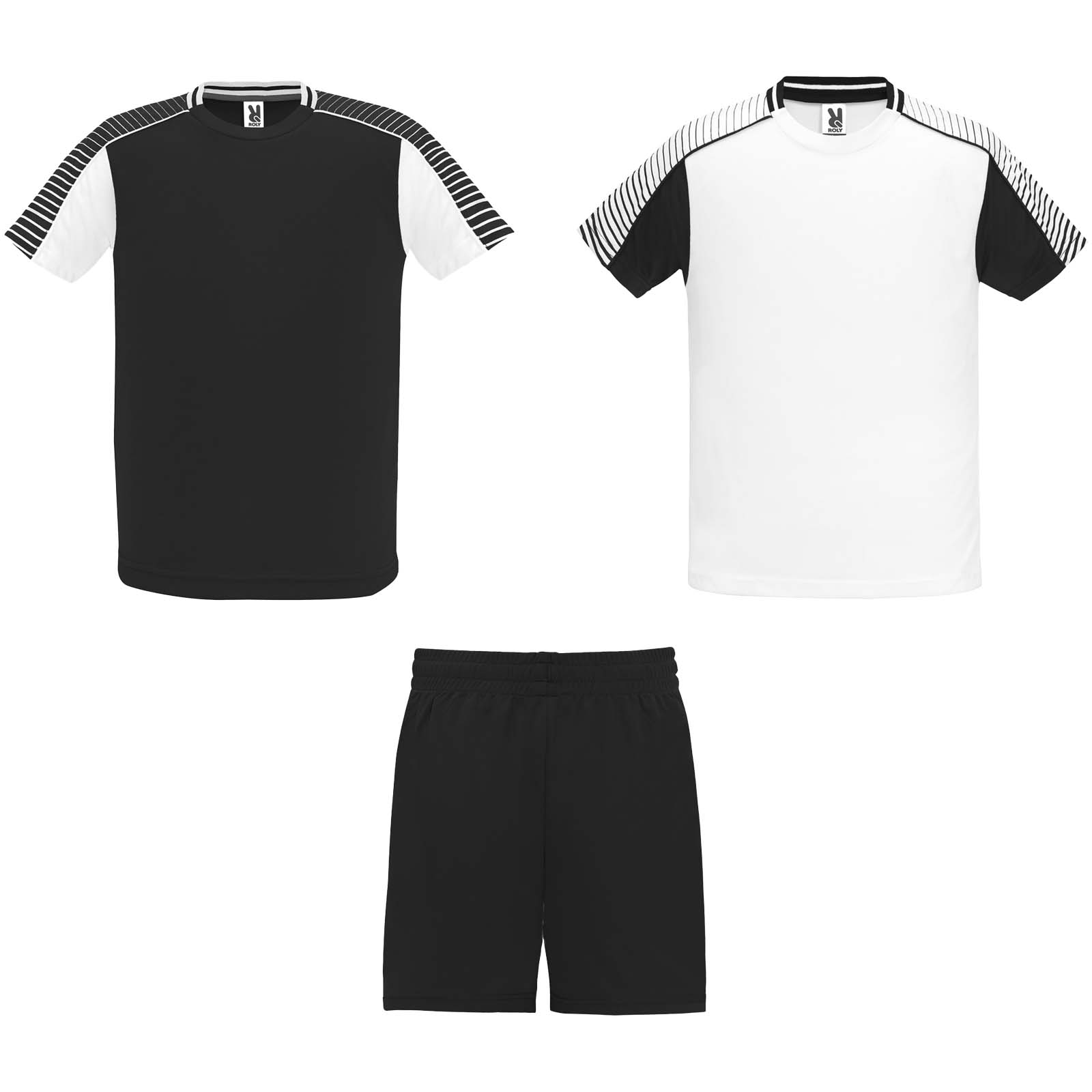 T-Shirt, Kurzarm, Schwarz, Weiß, Trainingsset, T-Shirt, Kurzarm, Schwarz, Weiß, Shorts, T-Shirt, Shorts, Sportswear, Two-tone, Stripes on shoulders