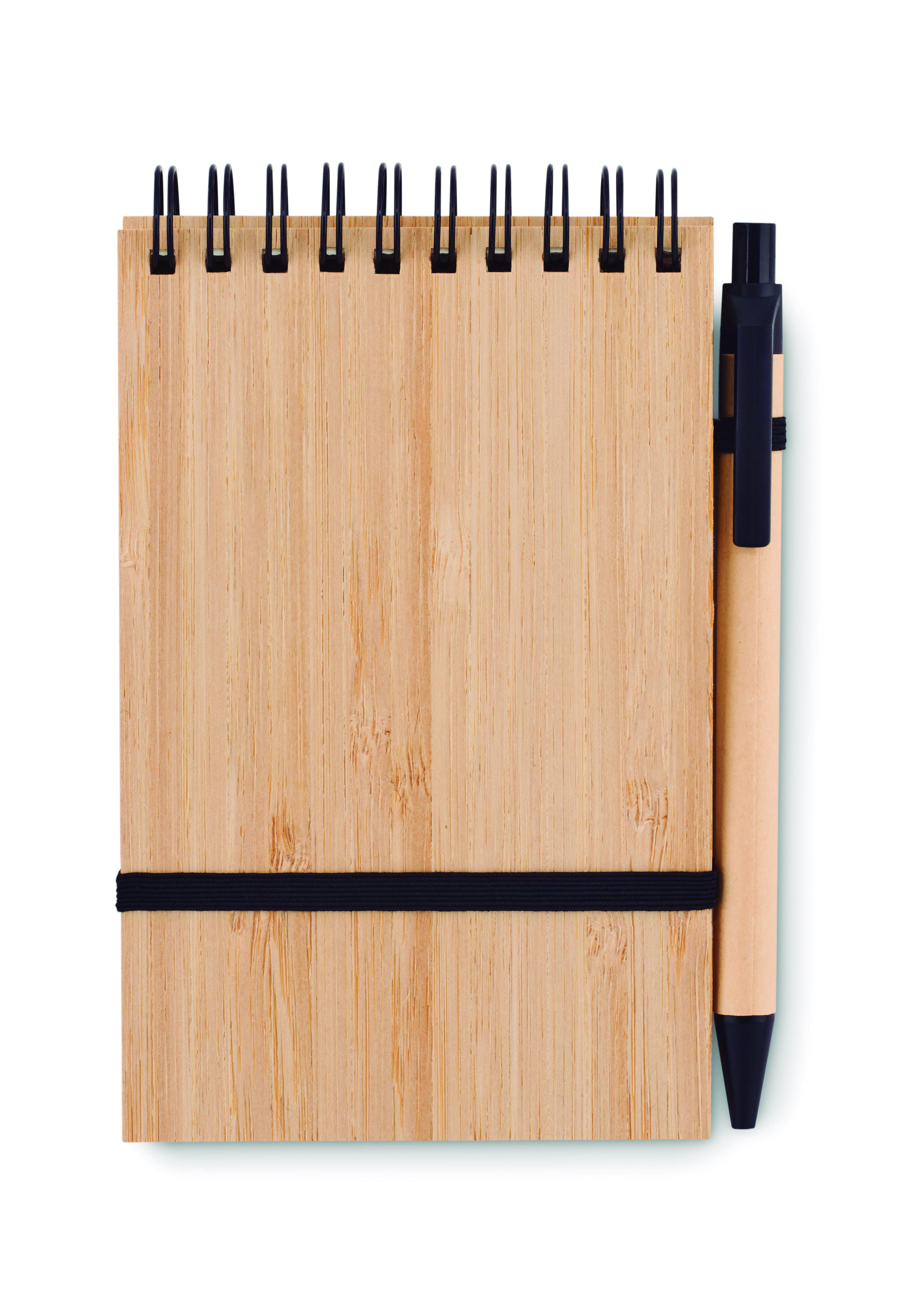 Notizbuch, Spiralblock, Holz, Kordel, Stift