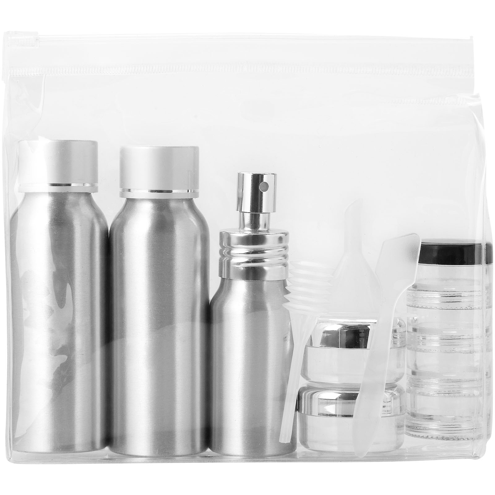 Body spray, Aluminium bottles, Spray bottle, Cosmetics kit, Travel case, Reise-Set, Kosmetikflaschen, Sprühflasche, Tuben, Zusatzset, Kulturset, Kosmetikbehälter, Sprühflasche, Klebewerkzeug, Reisebox