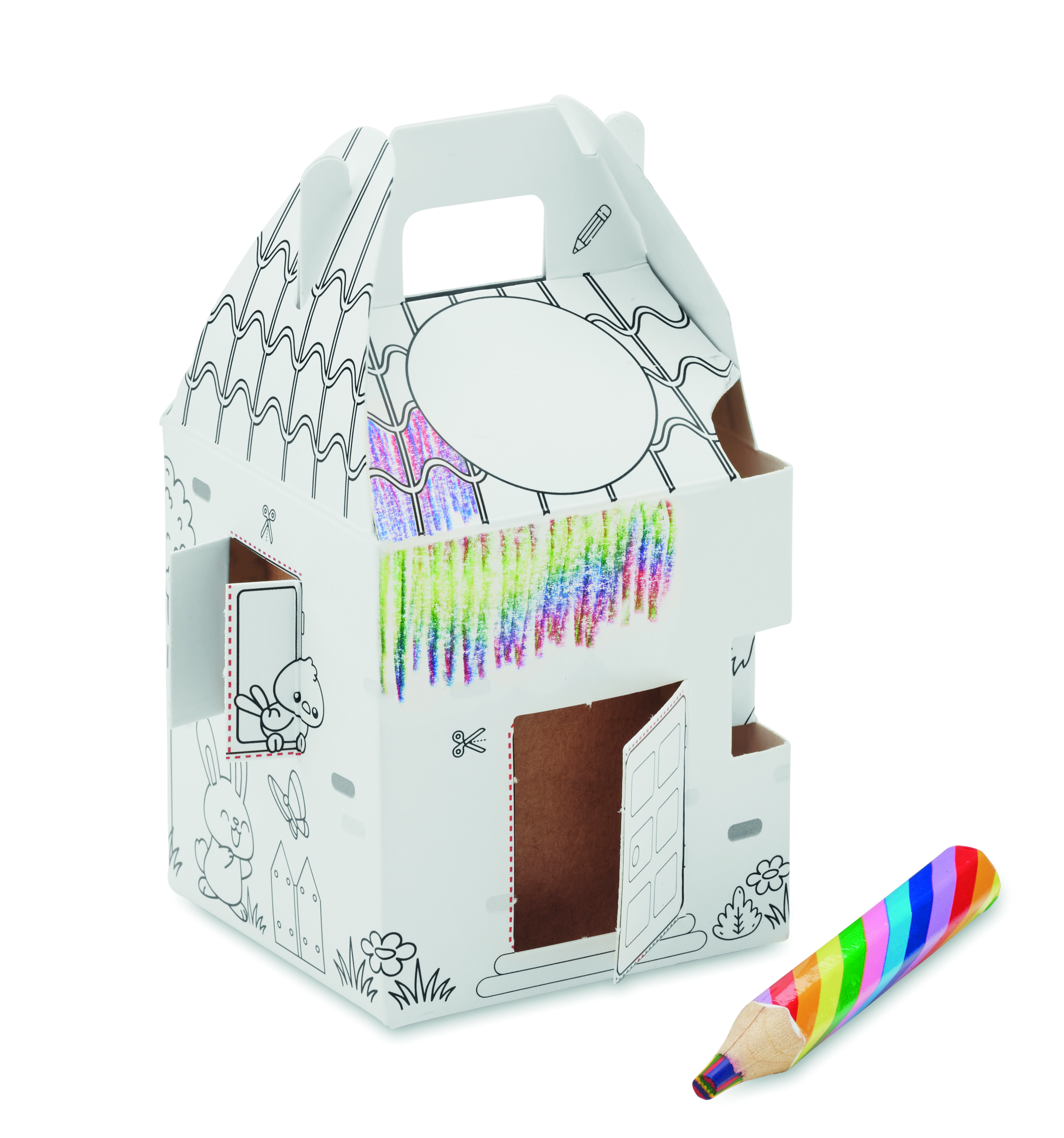 Papphaus, Malsetipp, Bastelbox, Kinderzimmer, Kunstset, Kinderhaus, Ausmalhaus, Malerei, Buntstift, Bausatz, Kinderbastelset, Ausmalhaus, Farbstift, Bastelpapier, Malschachtel