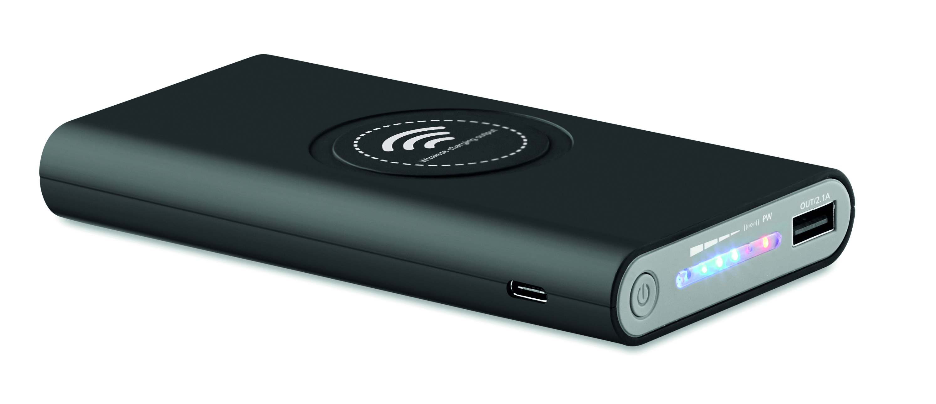 Powerbank, Kabelloses Laden, LED-Anzeigen, USB-C, Schwarz slim