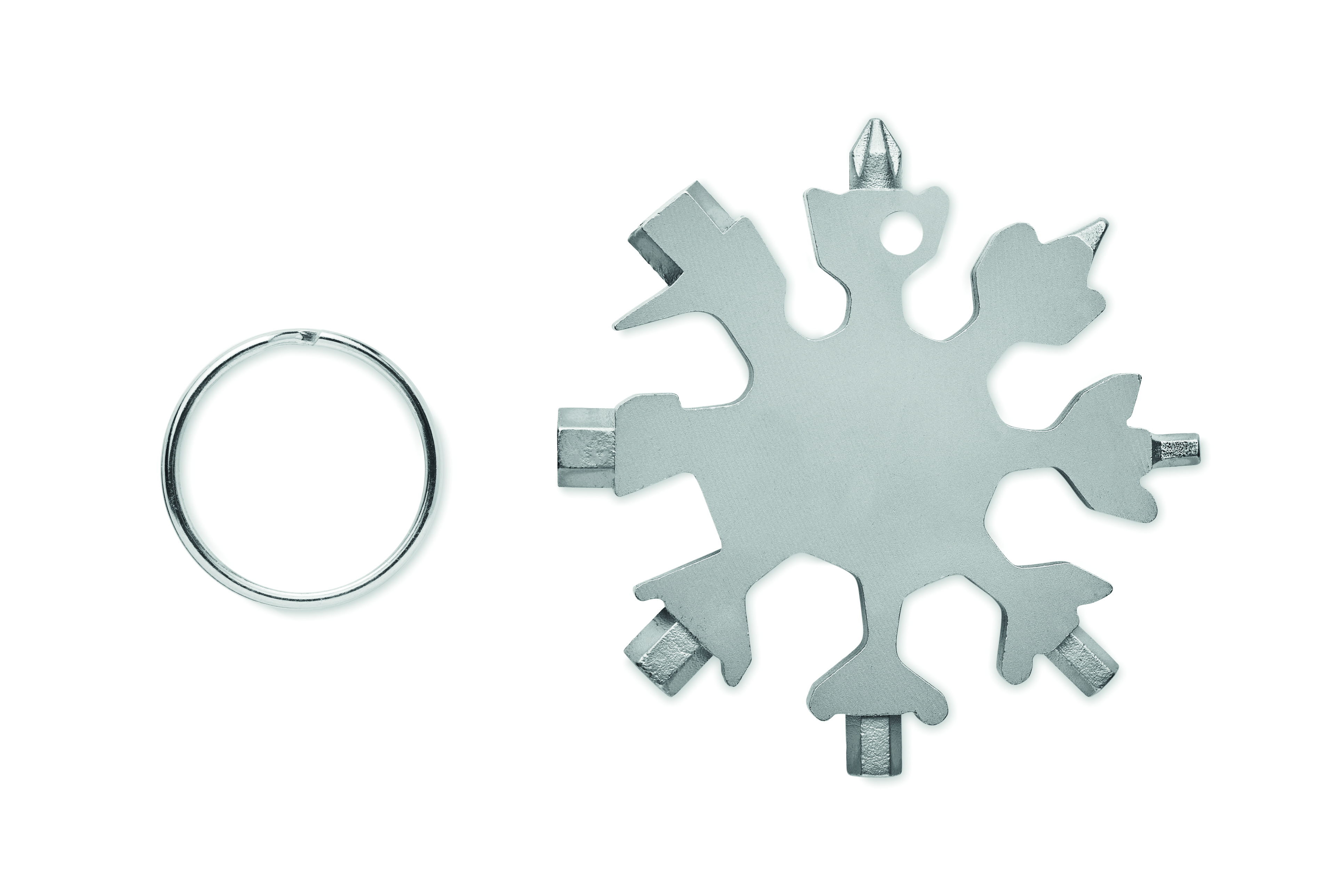 Schneeflocke, Schneekristall, Schlüsselring, Metallfigur, Weißes Metall