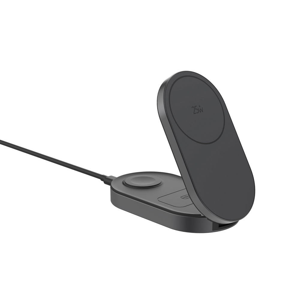 Elektrisches Gerät, Mikrophon, drahtloser_ladegerät, ladepad, magnetpad, 25w, dock, Qi Ladestation, Wireless Charger, Magnetic Stand, 45W/25W, Rundstein-Design, Wireless charging pad, Qi Ladegerät, Telefonhalter, Dual-Coil, Schwarz