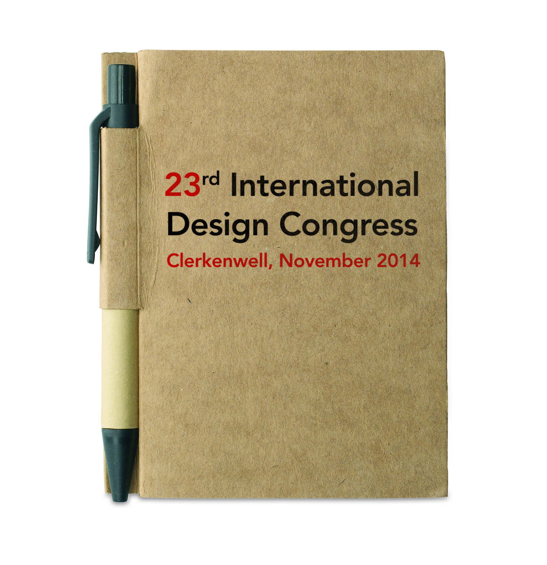 designkonferenz, notizbuch, braunes kraftpapier, anzubehörstift, clerkwell design