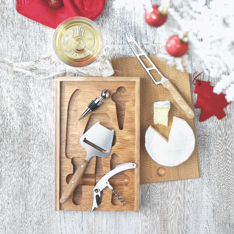 Weinproben-Set, Korkenzieher, Käsewerkzeug, Holzbox, Tapas-Plate