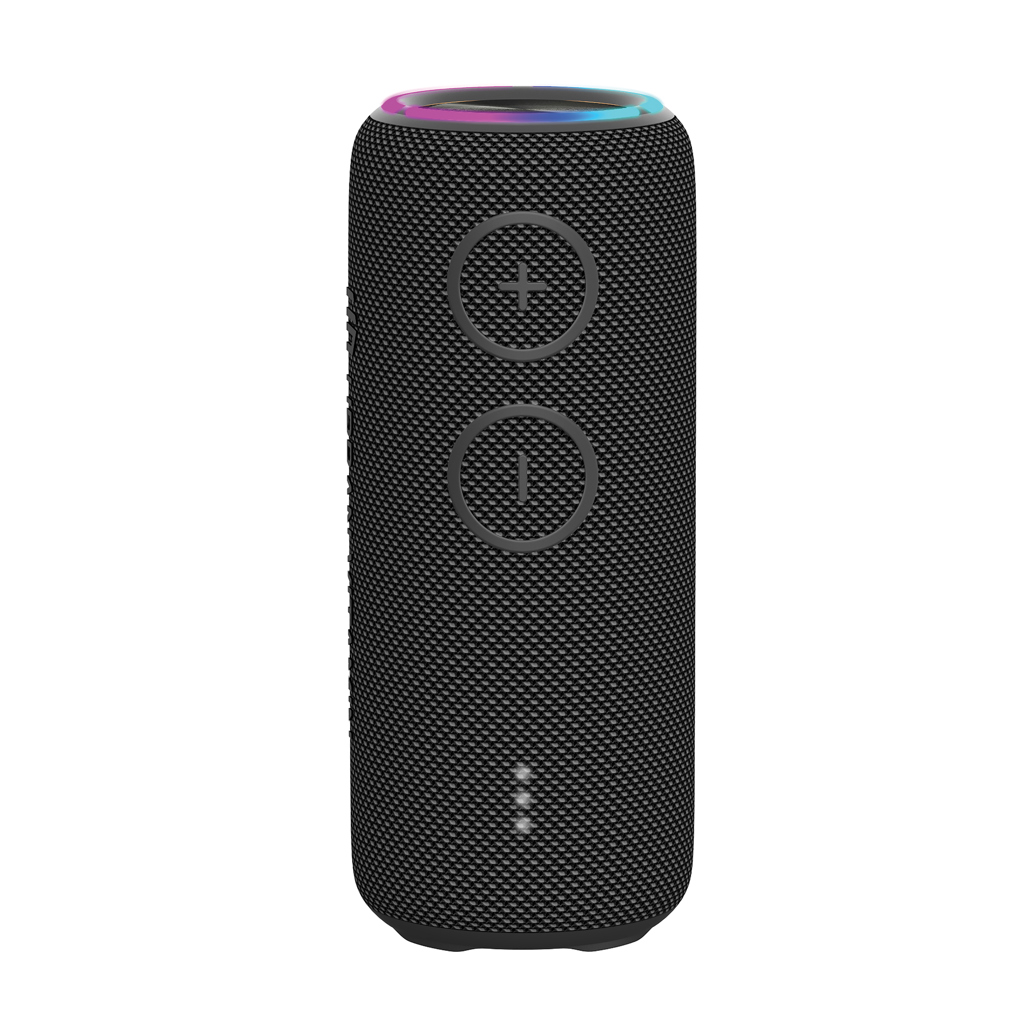 Elektronik, Sprecher, Bluetooth-Lautsprecher, Kugel-Lautsprecher, Schwarz, Gummierte Oberfläche, +/- Tasten, Lautsprecher, Bluetooth, Kugel-Design, Gummi Textur, LED-Ring, Bluetooth-Lautsprecher, Tragbar, Kugel-Design, Gittertextur, LED-Ring