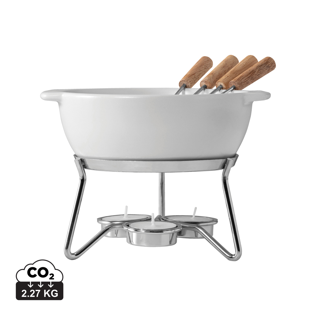 Fondue-Set, Kasserolle, Fondue-Topf, Holzgriff, Stövchen, Bräter, Fondue-Set, Schöpflöffel, Holzgriff, Stahlgestell, Chafing dish, Fonduepfanne, Bräter, Kochset, Kaminhalterung
