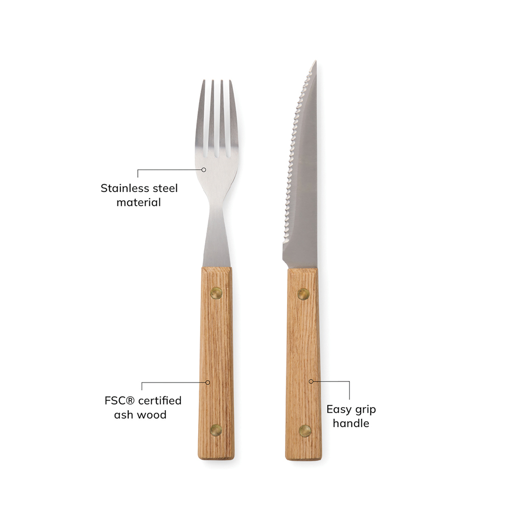 Gabel, Edelstahl, Holzgriff, Silber, Küchenutensil, stainless steel fork, Holzgriff, Ashholz, Doppel- Besteck, gezacktes Messer, Griff liegt gut, Gabel, Gabelset, Stahl, Holzgriff, edelstahl