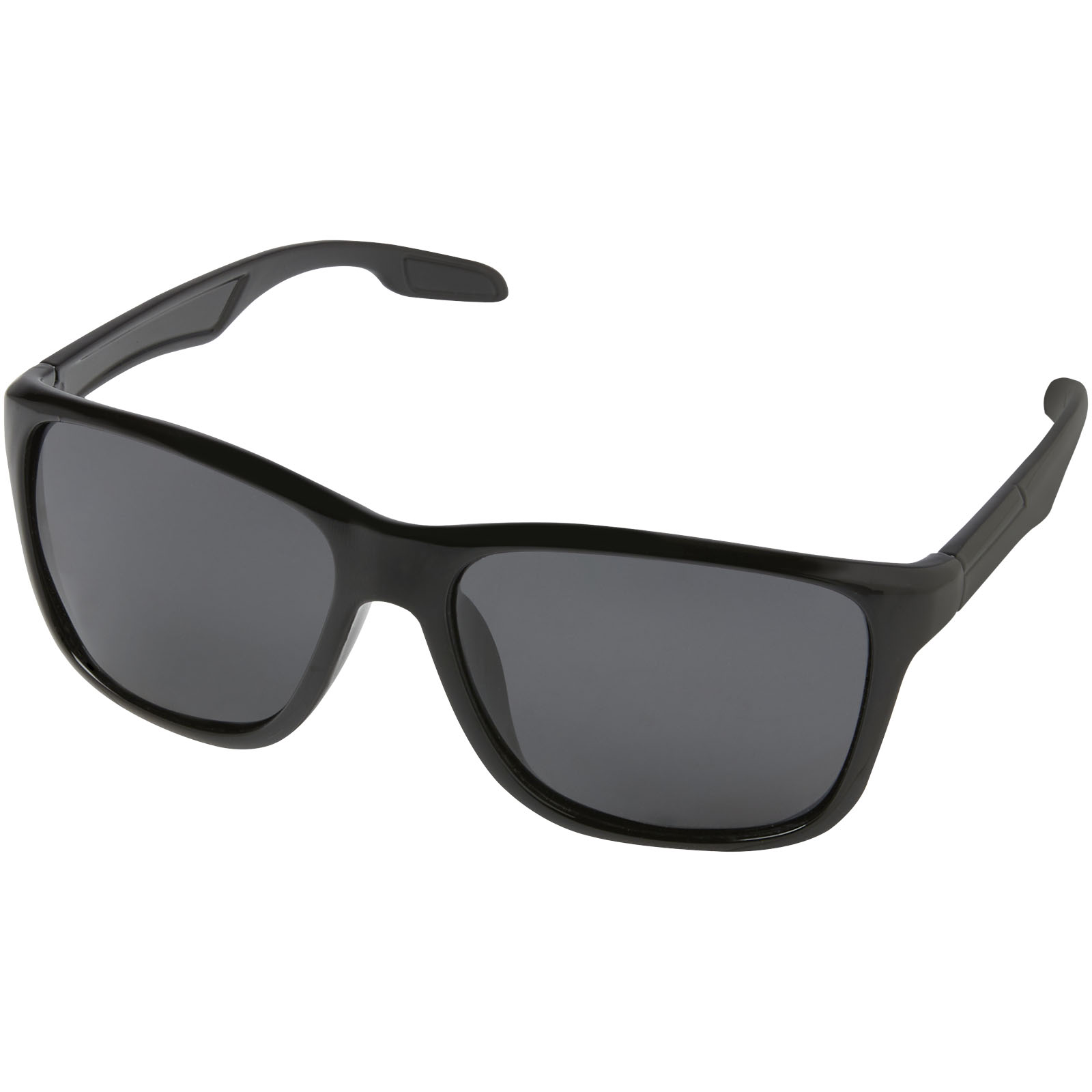 Sonnenbrille, Schwarz, Rahmen Kunststoff, graue Gläser, Sportstil