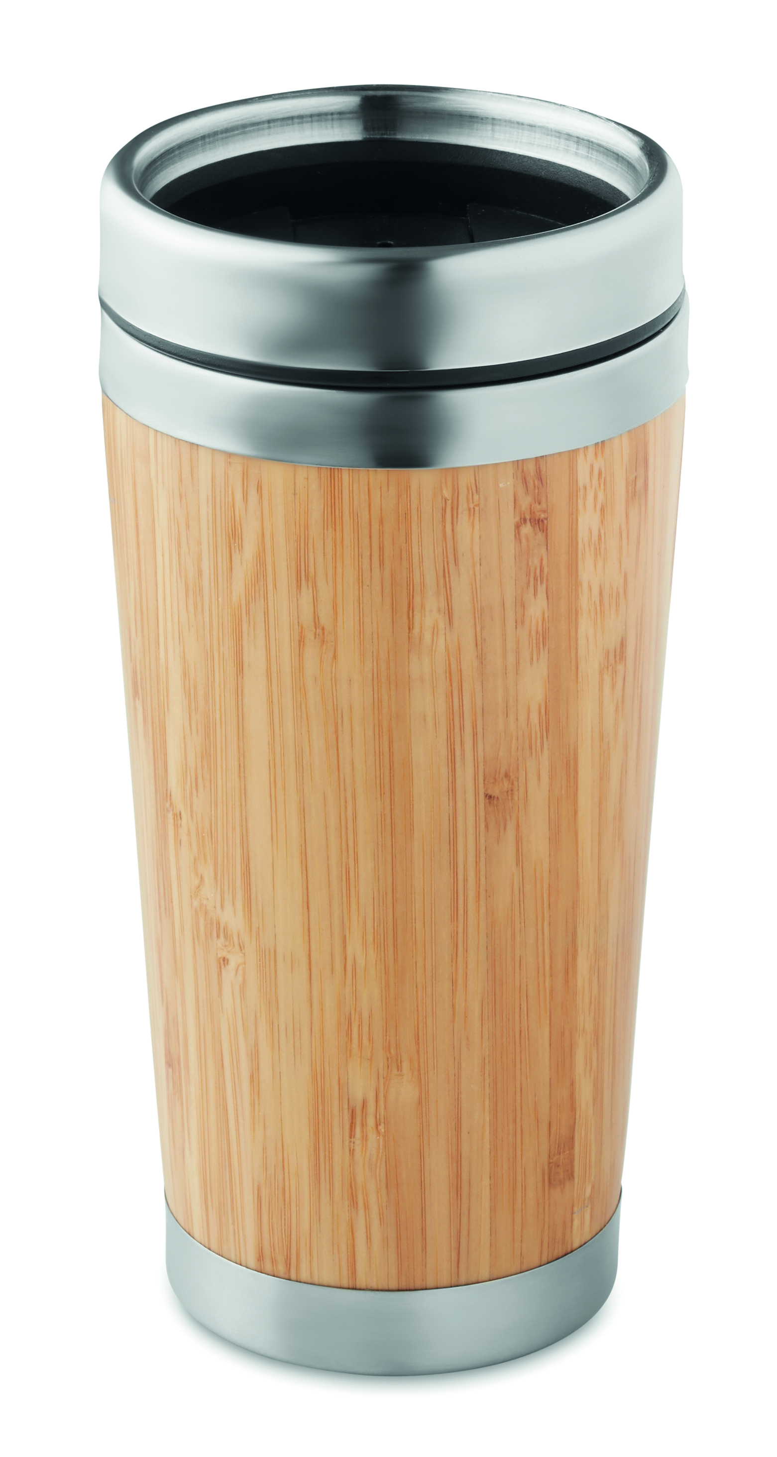 Travelbecher, Holzmaserung, Edelstahl, Bambus, Isoliert