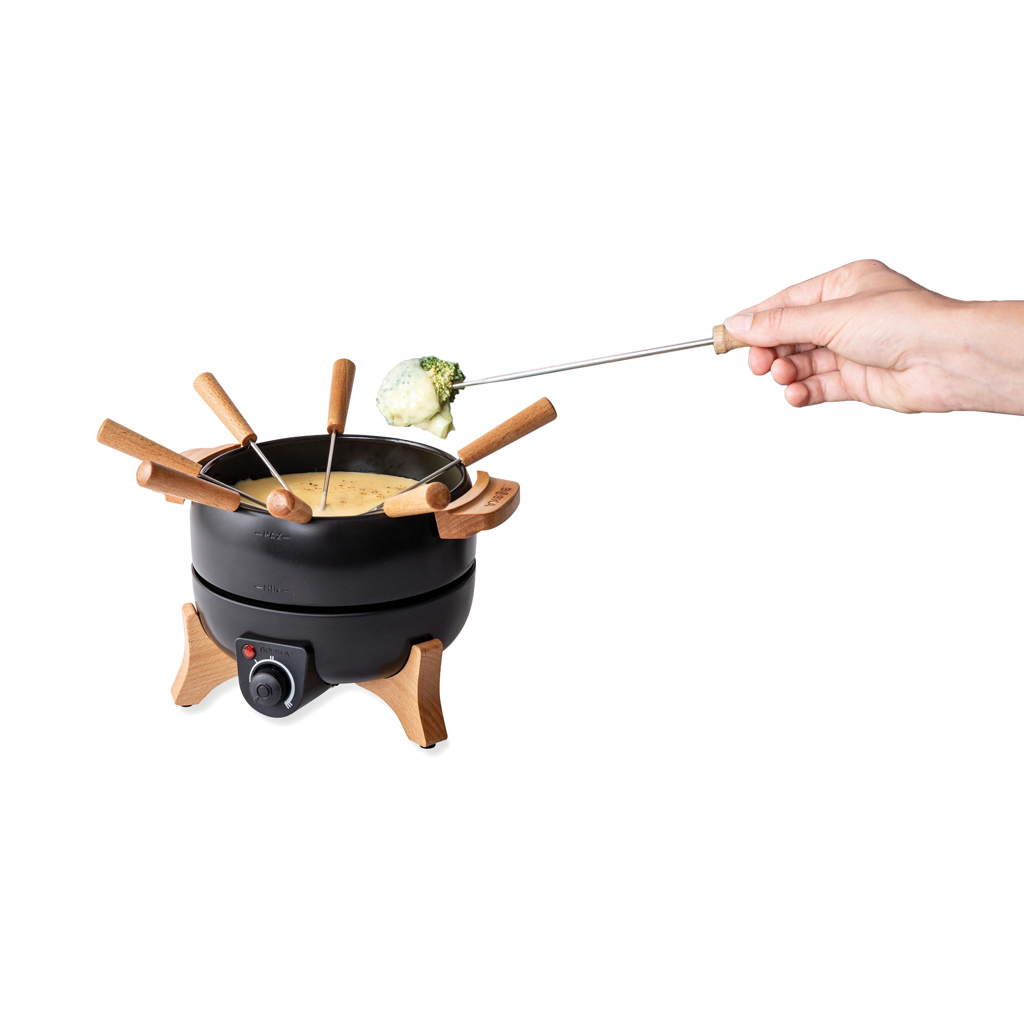 Fondue, Käsefondue, Fondue-Set, Mini-Fondue, Topf mit Holzgriffen, Käsefondue-Topf, Ofenpfännchen, Käsefondue, Käsefonduetopf, Holzgriffe, Schaschlikspieße