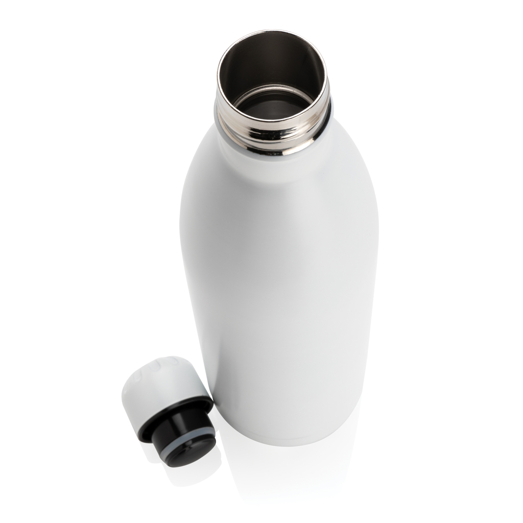 Flasche, Trinkflasche, Isolierflasche, Silikonverschluss, Metallrand, Stainless steel Flasche, Weiße Flasche, Wasserflasche, Reiseflasche, Deckel enthalten, Trinkflasche, Aluminiumverschluss, Weiße Flasche, Edelstahlrand, Auslaufsicher