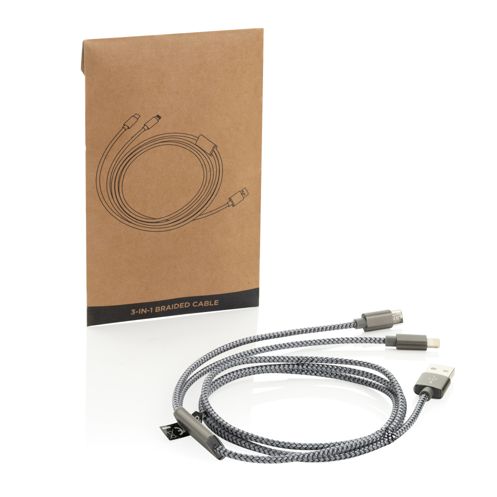 Adapter, Elektronik, Kabel, Kabel, 3-in-1, geflochten, USB-C, Lightning, 3-in-1 Kabel, gewebtes Kabel, USB-C zu USB-A, USB-C, Ladekabel, 3-in-1 Kabel, geflochtenes Kabel, USB-C, Lightning, Datenkabel