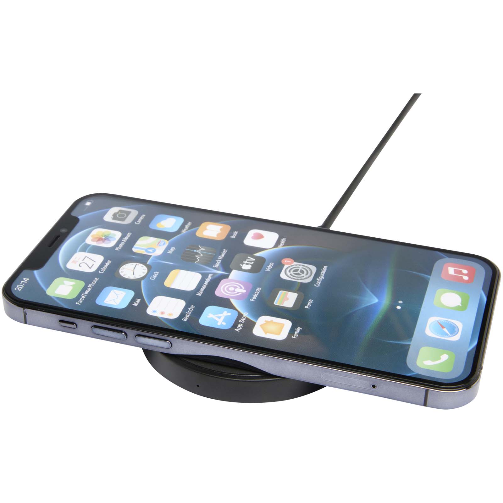 smartphone, iPhone-ähnlich, Kabelloses Ladegerät-Ständer, Lade-Dock, schwarzer Ständer