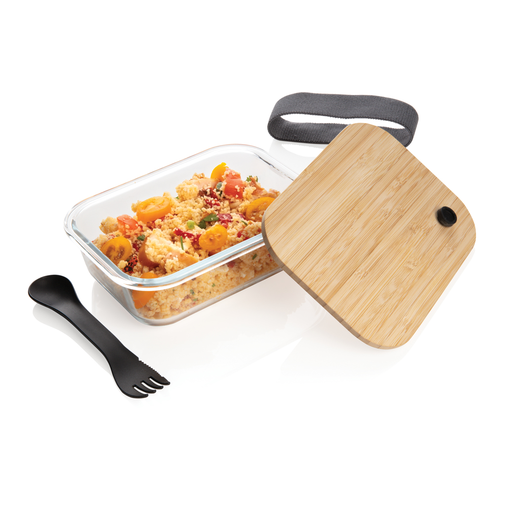 Essen, Mittagessen, Mahlzeit, Besteck, Gabel, Glasbehälter, Lunchbox, Küche, Holzdeckel, Gabel, Lunchbox, Glasbehälter, Holzdeckel, Dämpfer-Deckel, Bento-Set, Lunchbox, Glasbehälter, Holzdeckel, Meal prep, Pasta-Salat