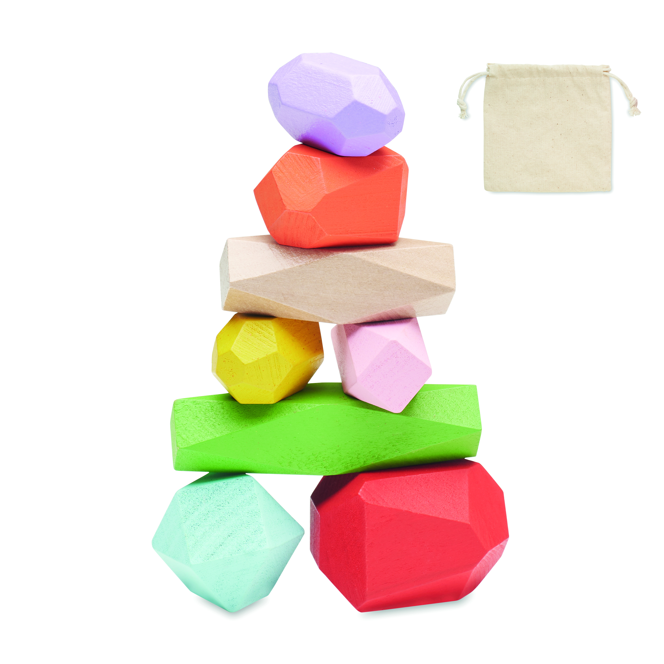 Holzbausteine, Stapelbausteine, Geometrische Formen, buntes Spielzeug, balancierender Turm