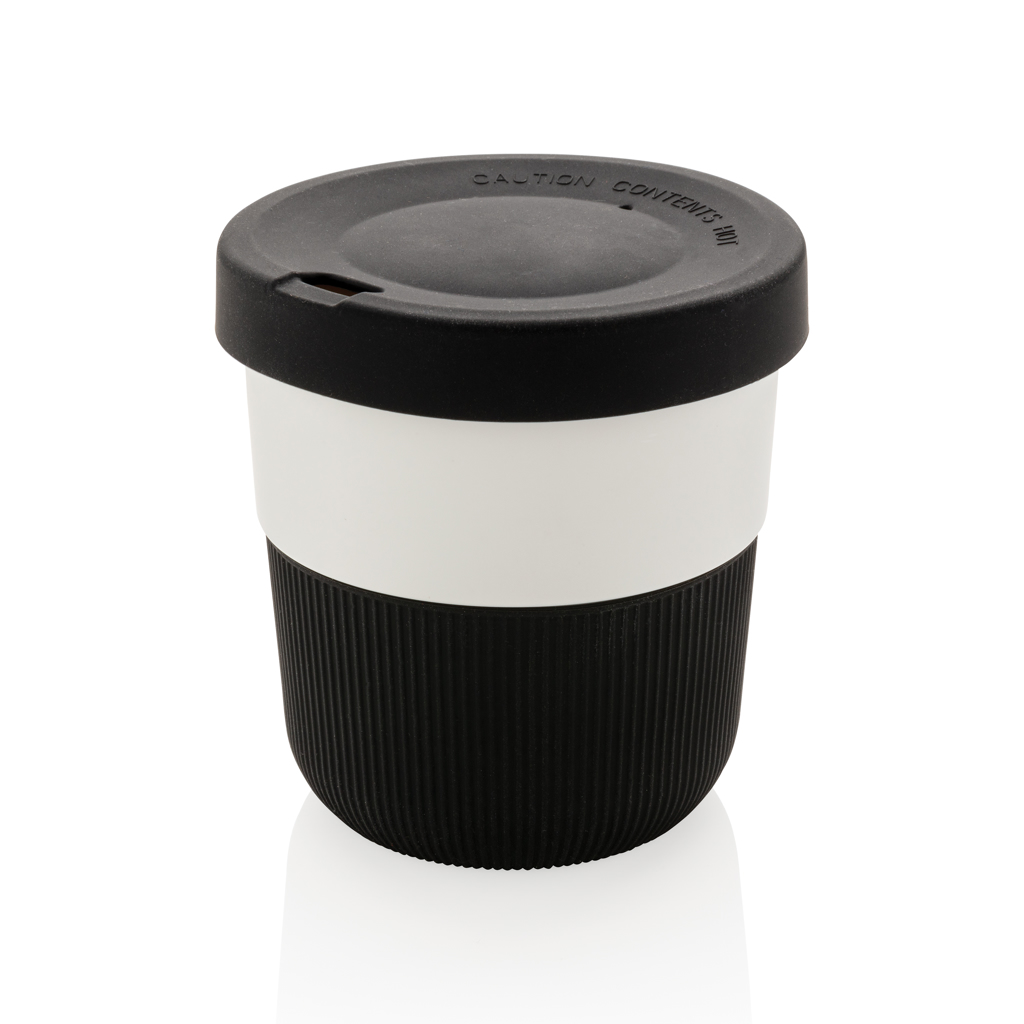 Kaffeebecher, To-Go-Becher, Trinkbehälter, Kunststoffbecher, Schwarz-Weiß-Design, To-Go Becher, Kaffeebecher, Kunststoffbecher, Schwarz-Weiß, Deckel mit Auslass, Kaffeebecher, To-Go-Becher, Trinkbehälter, Becher mitDeckel, Schwarz-Weiß-Kontrast