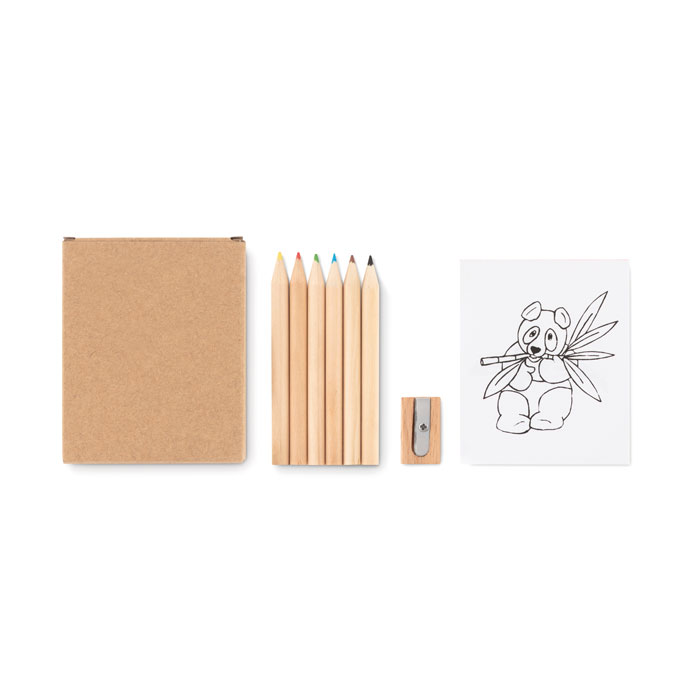 Holzbleistifte, Buntstifte, Kartenhalter, Notizblock, Dessinset