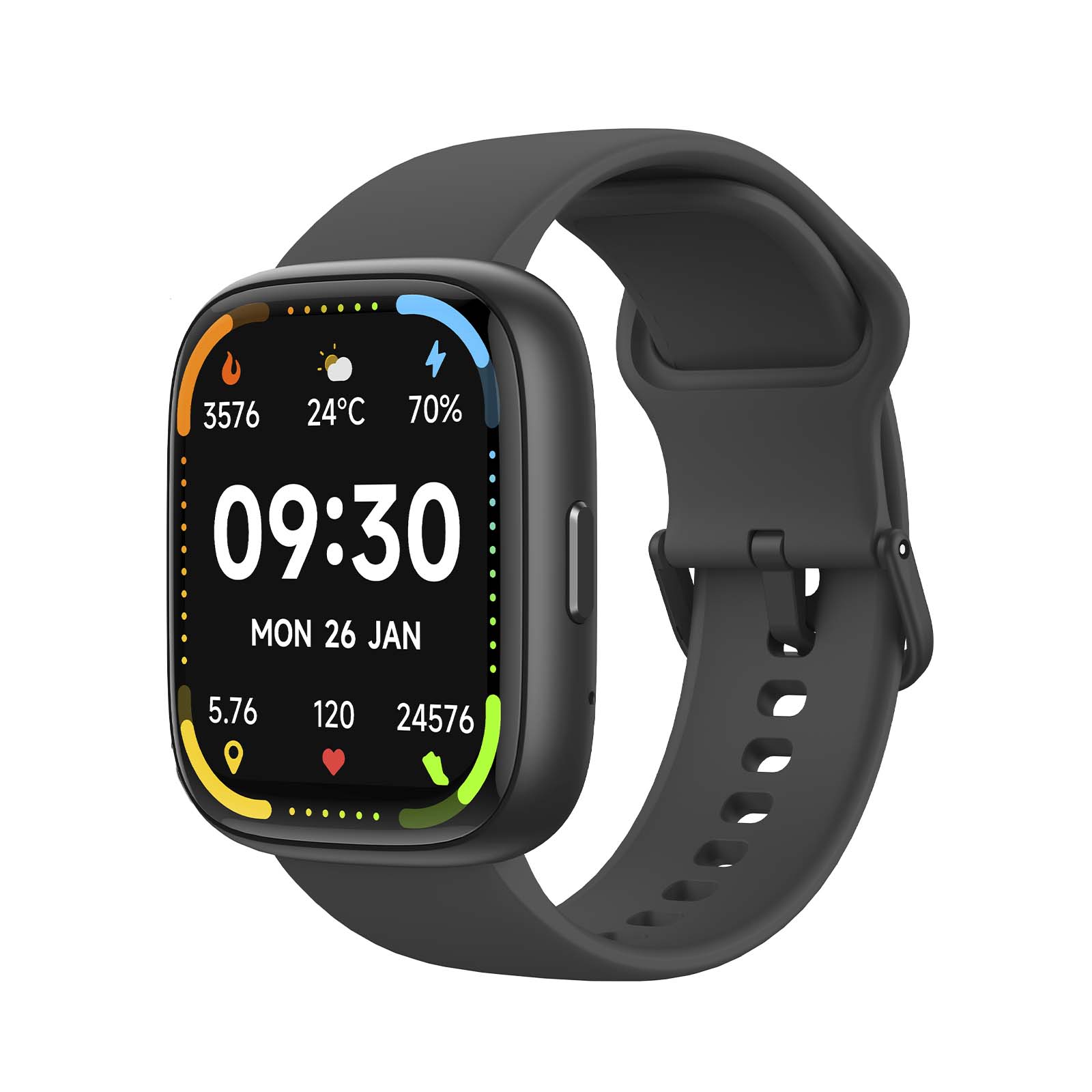 Smartwatch, Digital display, Silicone band, Black case, Touchscreen