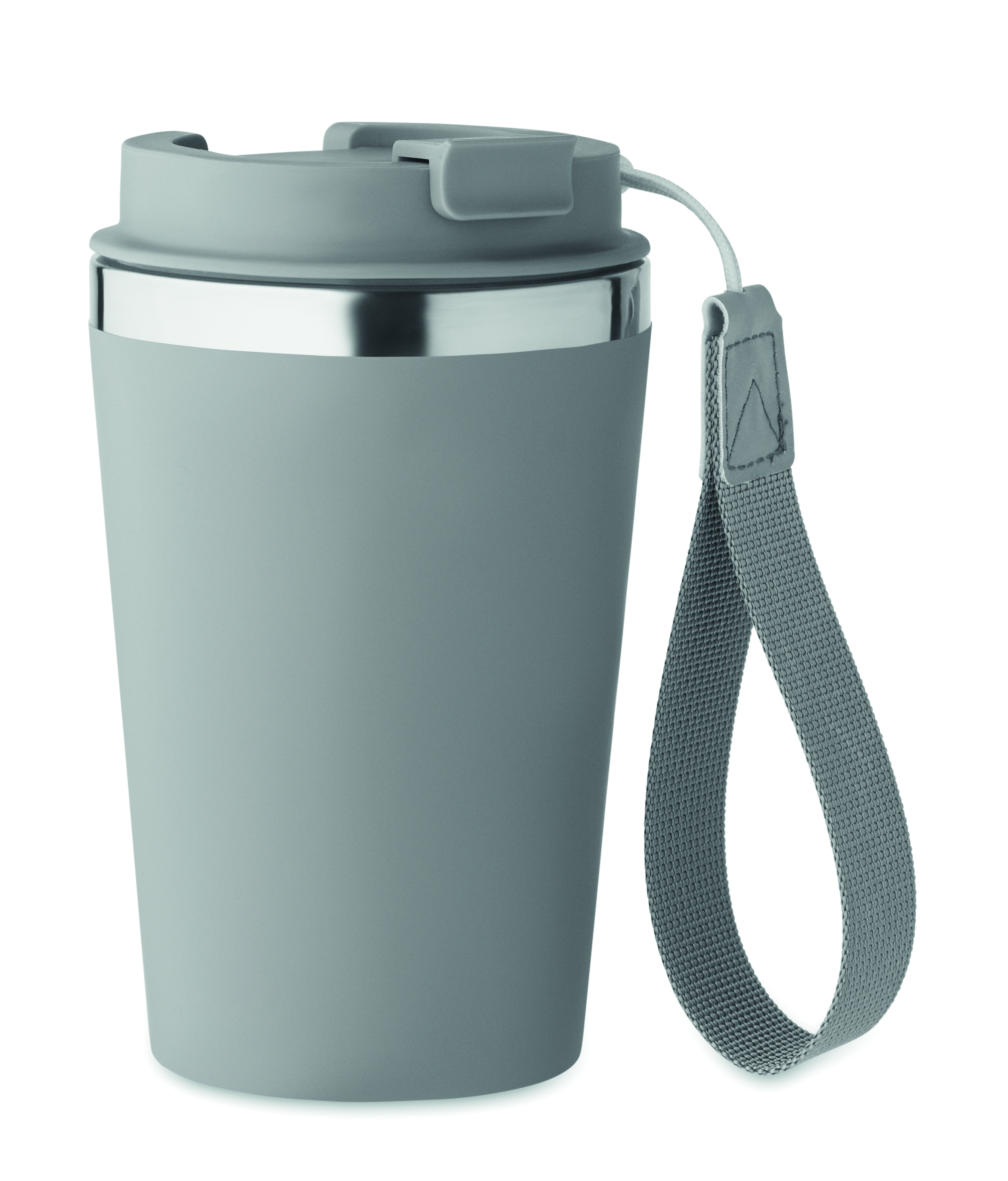 Reisebecher, Trinkbehälter, Becher aus Edelstahl, Trinkflasche, Armband Tragetasche, Becher, Reisebecher, Trinkbecher, Trageriemen, Grau, Travelbecher, Thermobecher, Edelstahl, Silicone Deckel, Trageband