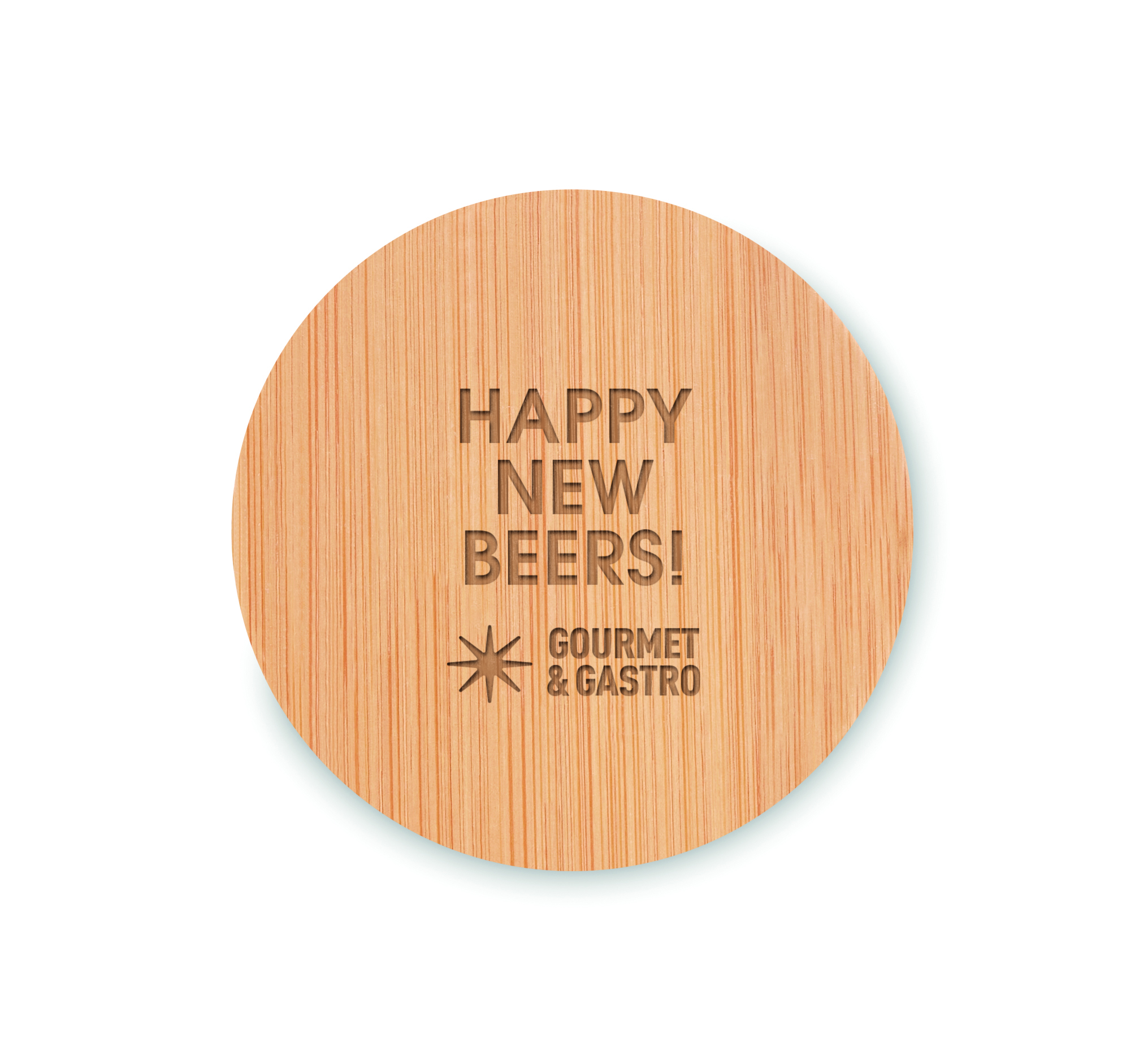 Holzuntersetzer, Kork, Runde Form, Happy New Beers, Gourmet & Gastro