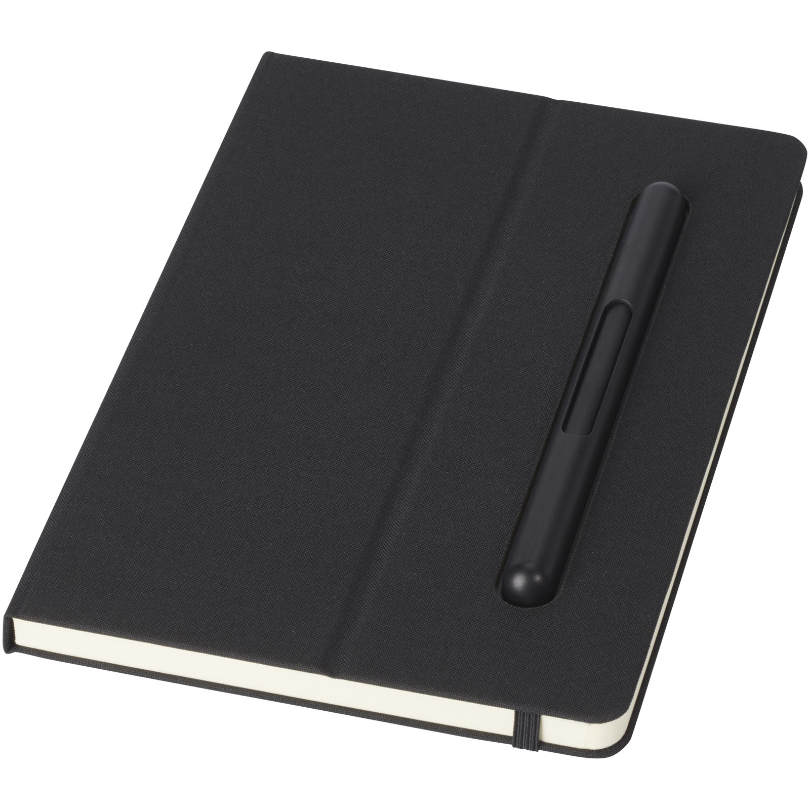 notebook, Folio, schwarz, Gummizug, Stiftetasche