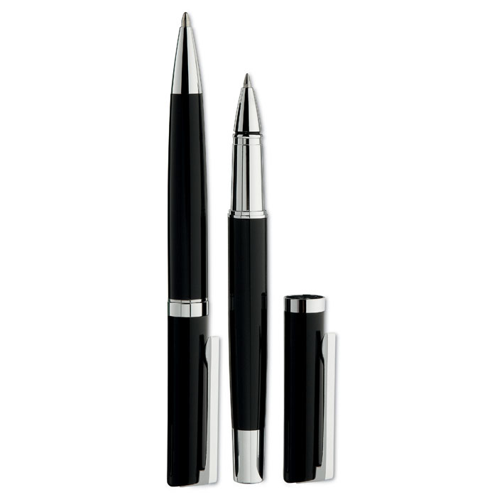 Kugelschreiber, Schreibset, Kappe, Metallic, Schwarz