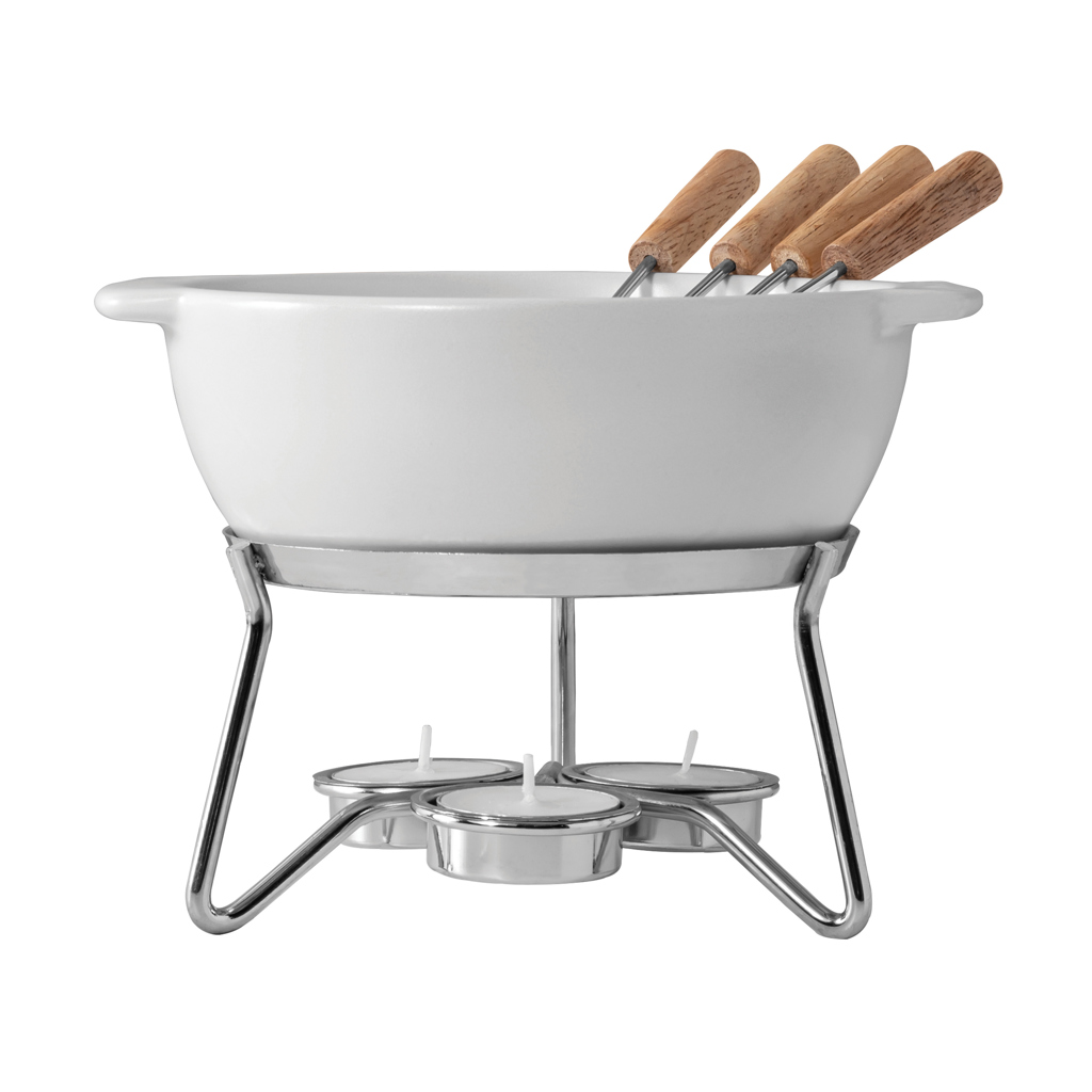 Fondue-Set, Kasserolle, Fondue, Schmelzgerät, Holzgriffe, Fondue-Set, Fondue-Topf, Holzknobl, Metallgestell, Divider-Holder, Fondue-Topf, Fondue-Set, Keramiktopf, Holzgriffe, Standfuß mit Teelichtern