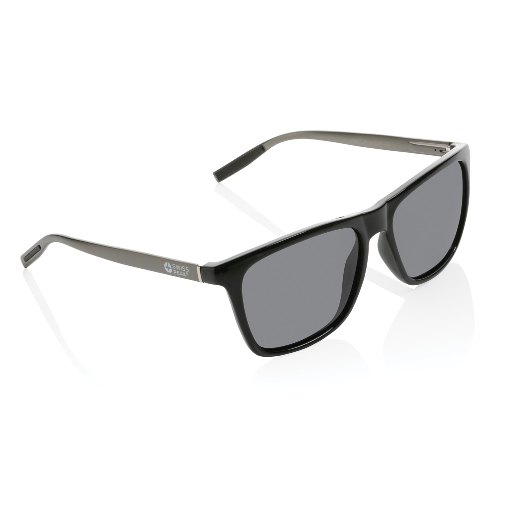 Sonnenbrille, schwarze Rahmung, graue Gläser, schlanke Scharniere, Flach-Design, Sonnenbrille, Schwarz, Gerade Rahmen, Grau Glas, Retro Stil, Sonnenbrille, schwarzer Rahmen, rechteckige Gläser, Kunststoff, Unisex