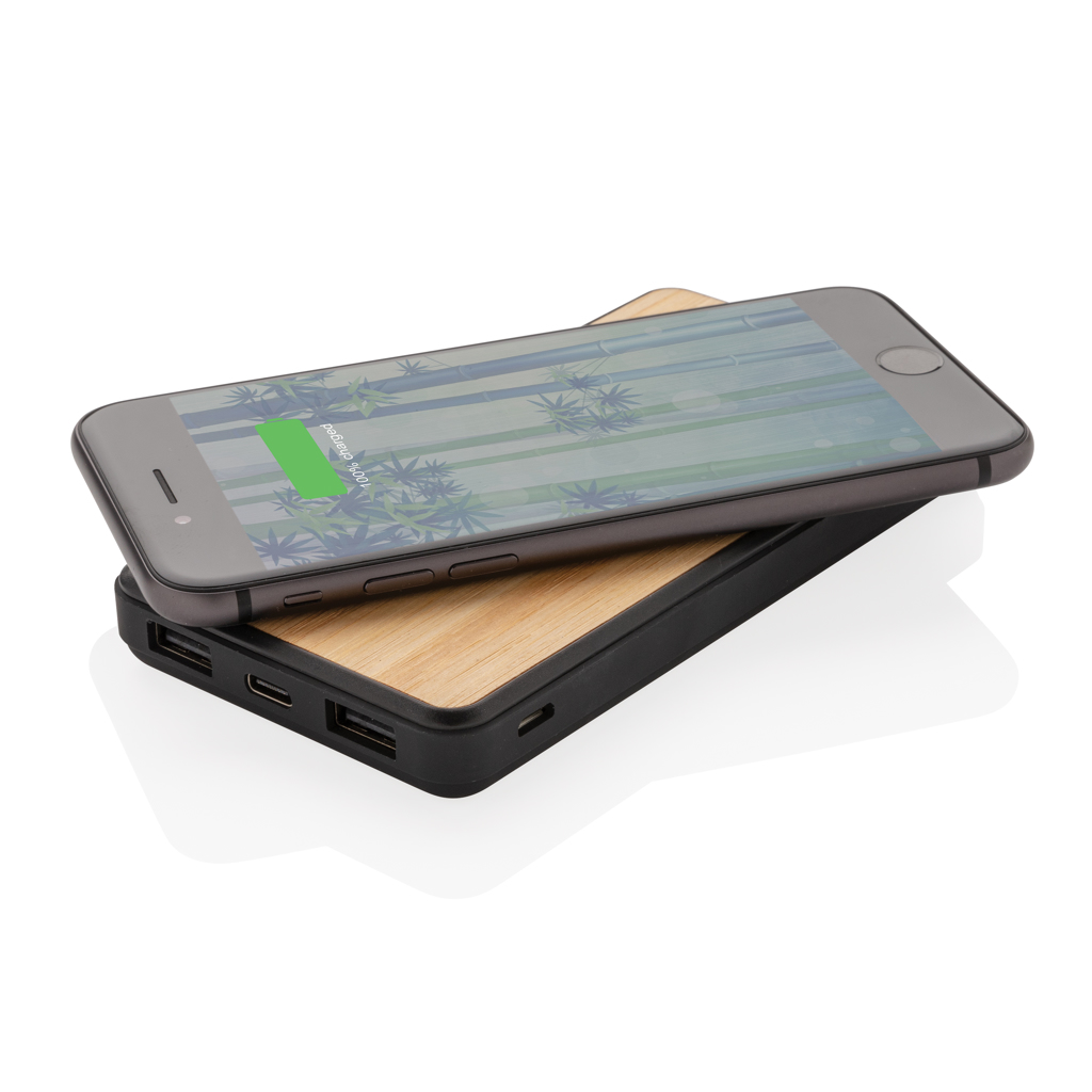 Elektronik, Telefon, Handy, Iphone, Powerbank, USB-C, Wireless, Aluminium, Wooden shell, Powerbank, Drahtloses Ladegerät, Telefon, Holzgehäuse, braune Hülle, Powerbank, Lademodul, Telefon, Batterie, Holzoberfläche