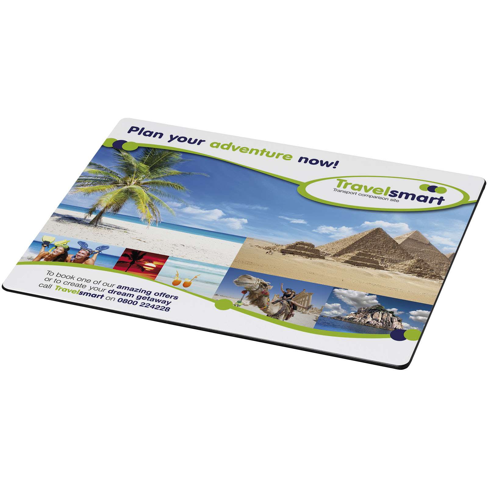 ReisePostkartenhalter, Werbekarte, Pyramiden, Strand, Palme, Reisebroschüre, Sonnenstrand, Pyramiden, Kamele, Travelmart-Kollektion, Reiseflyer, Marketingmaterial, Pyramiden-Szenerie, Palmengarten, Schnappschuss