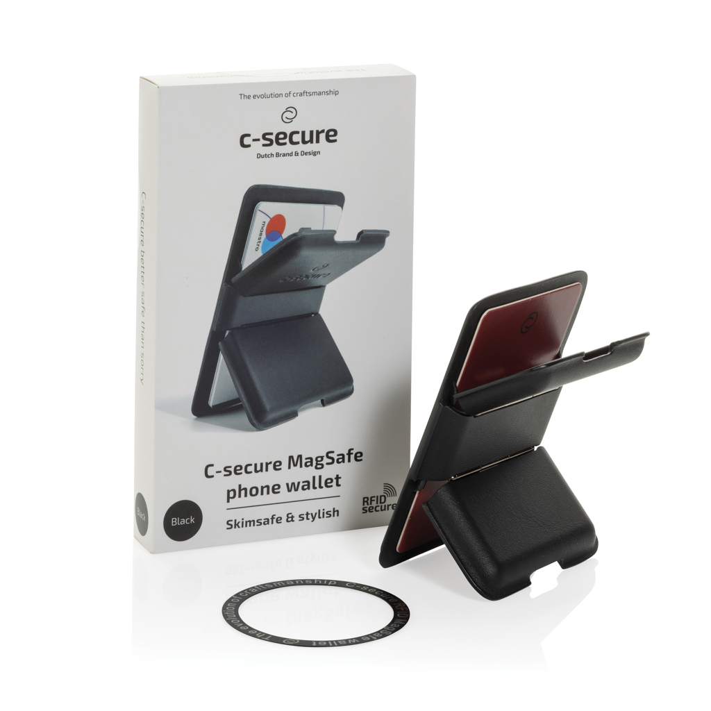 Phone wallet, MagSafe, RFID, Stand, Black, Phone wallet, MagSafe, RFID, Leder, Schwarz, Phone wallet, MagSafe, RFID, Black, Stand clip