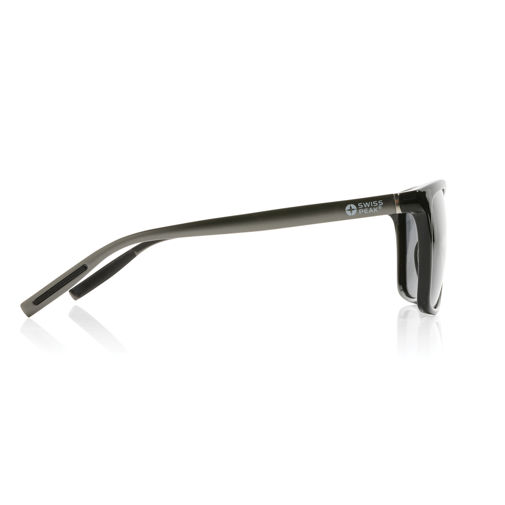 Sonnenbrille, Schwarz, Kunststoff, Markenlogo, rechteckige Fassungen, Sonnenbrille, schwarzer Rahmen, Kunststoff, rechteckige Fassung, Swiss Peak Logo, Sonnenbrille, Kunststoff, Schwarz, Rahmen, Seitenbügel