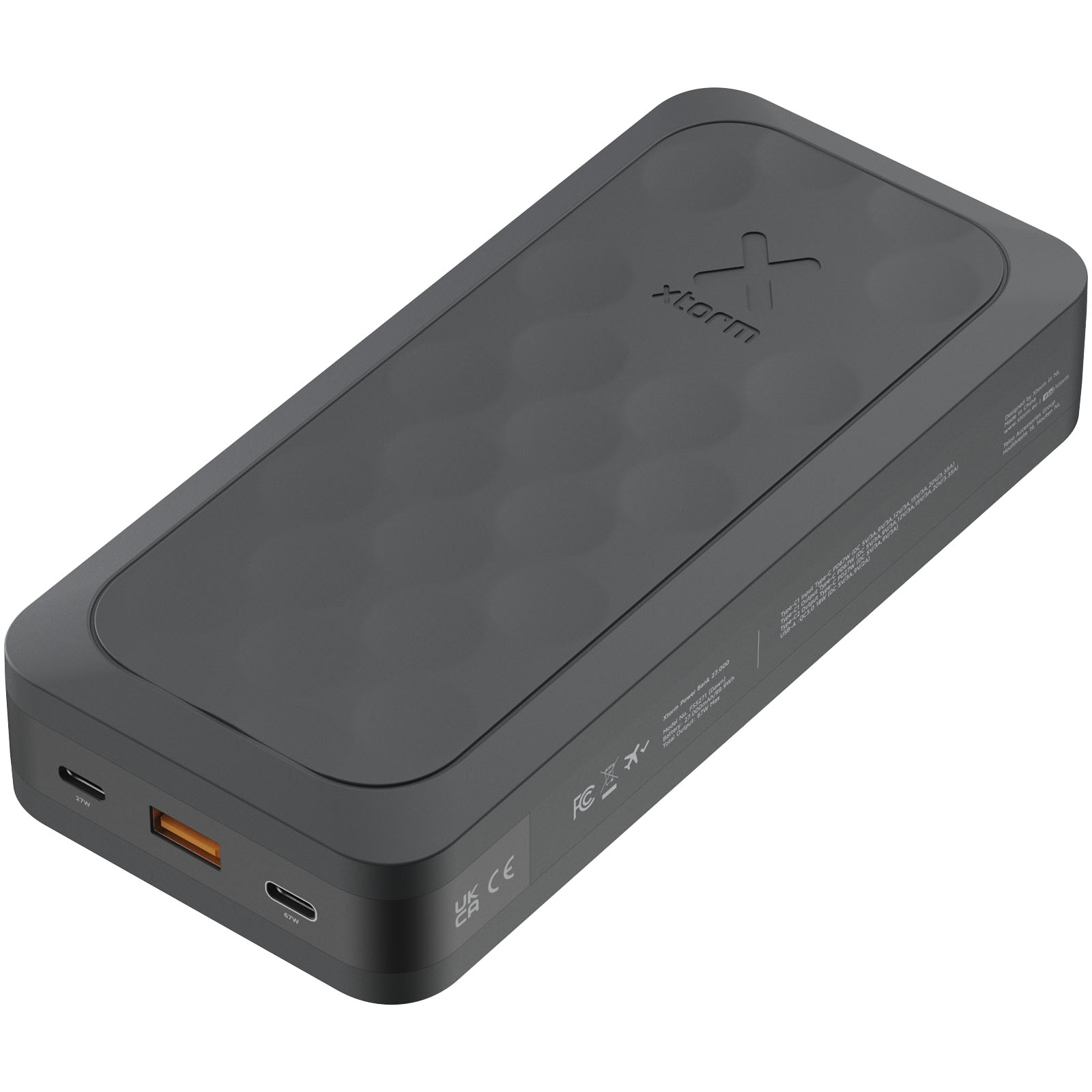 Powerbank, USB-C, USB-A, orange Port, Grau