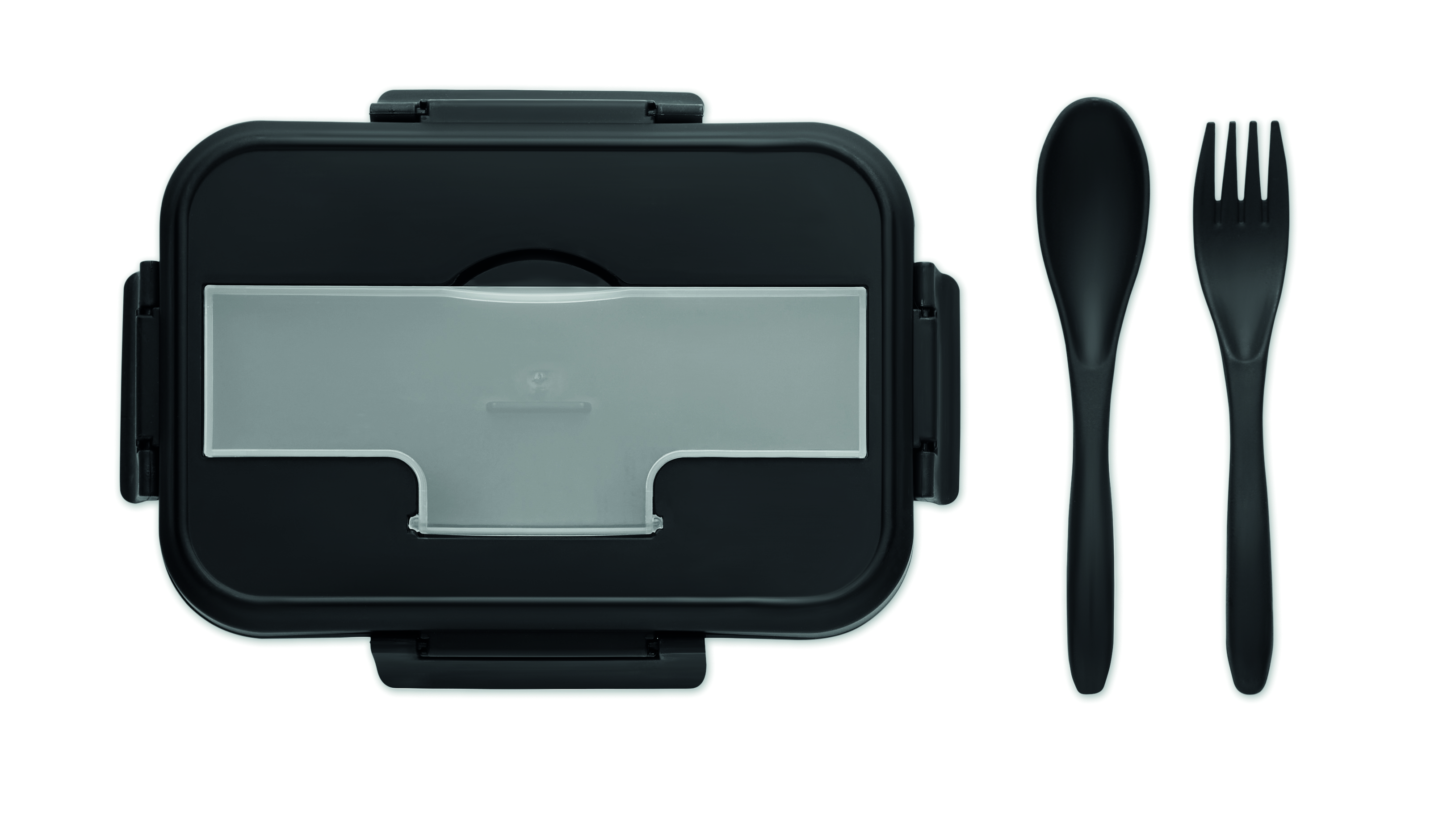 Lunchbox, Schwarz, Kunststoff, Faltbar, Besteck-Set