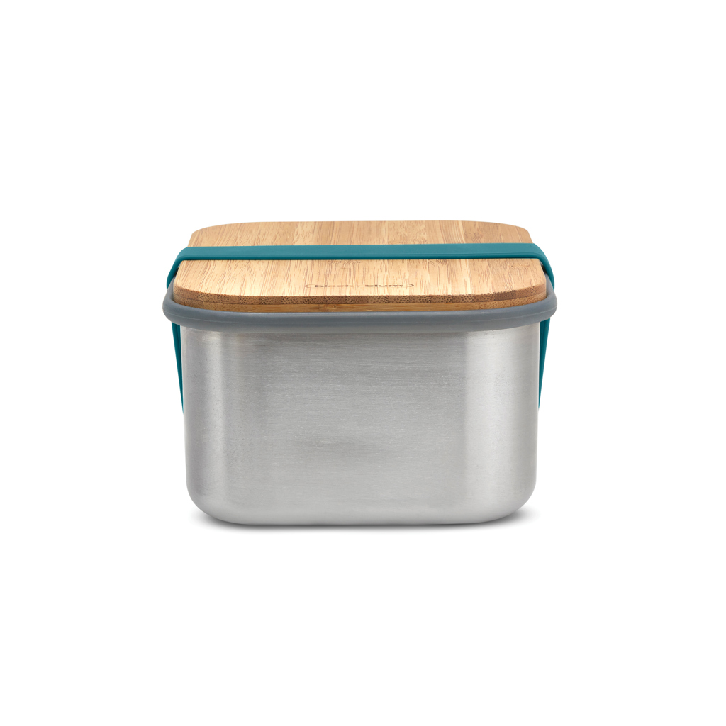 stainless steel container, food storage, wood lid, teal silicone, bento box, Lunchbox, Edelstahl, Bambusdeckel, Türkisband, Kompakte Box, Stahlbehälter, Buchsenschliff, Lunchbox, Kompakt, Praktisch