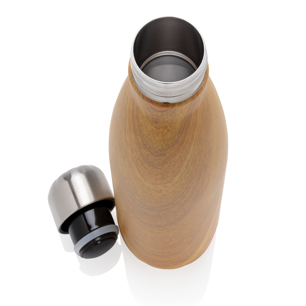 Stainless steel cap, Wooden bottle, Insulated bottle, Thermal flask, Travel mug lid, Thermosflasche, Trinkflasche, Holzoptik, Edelstahldeckel, Verschlusskappe, Thermoflasche, Stoffierte Wasserflasche, Holzoptik, Trinkflasche, Auslaufsicher