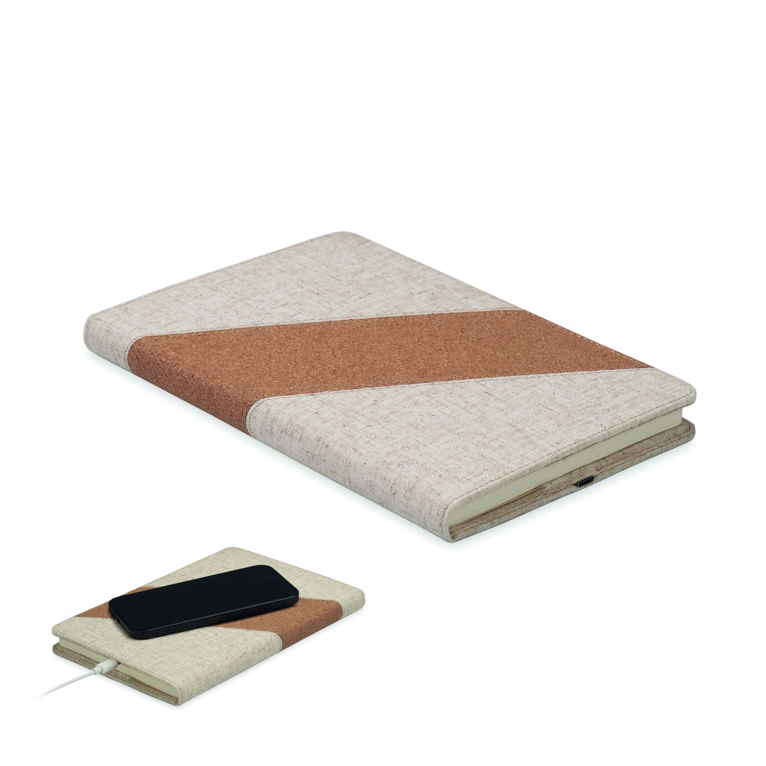 Notizbuch, Notizbuchhülle, Korkband, Textil, Kaffee braun, Notizbuch, Gepolstertes Cover, Korkband, Strukturpapier, Schwarzband-Connector
