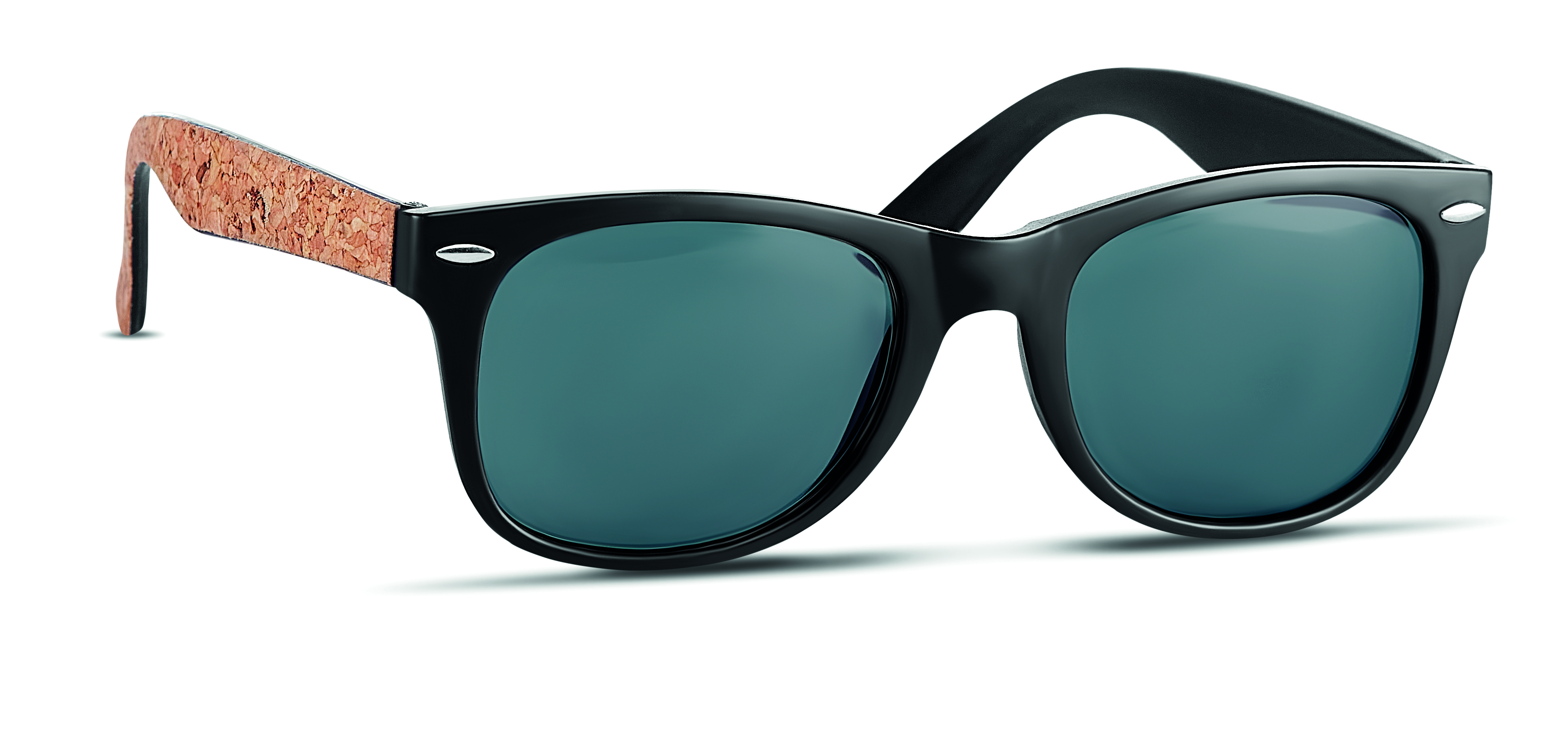 Sonnenbrille, Schwarz, Korkarm, Rundbrille, Grüne Gläser