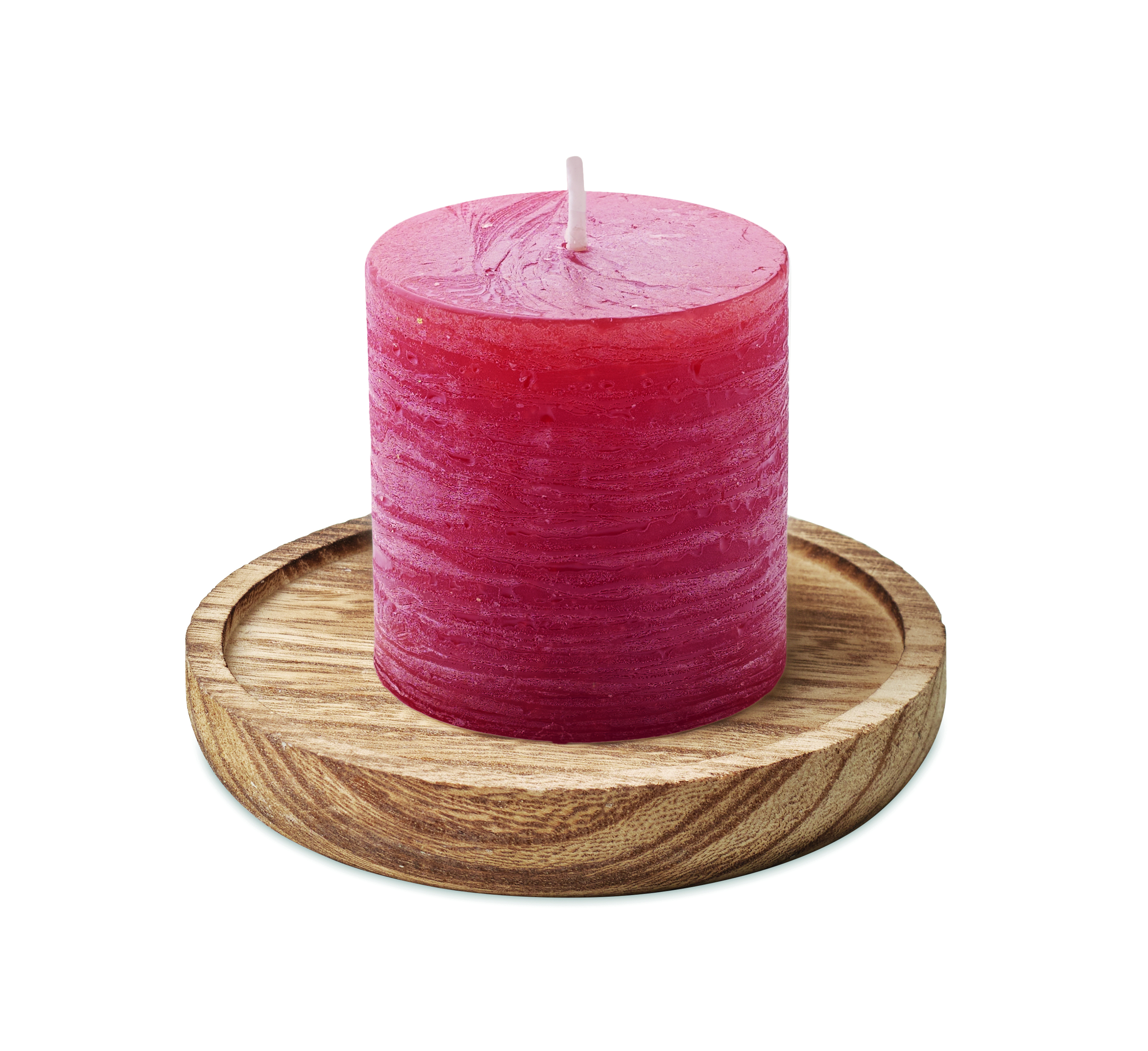 Kerze, Stumpen Kerze, Pink, Holzuntersetzer, Rustikal