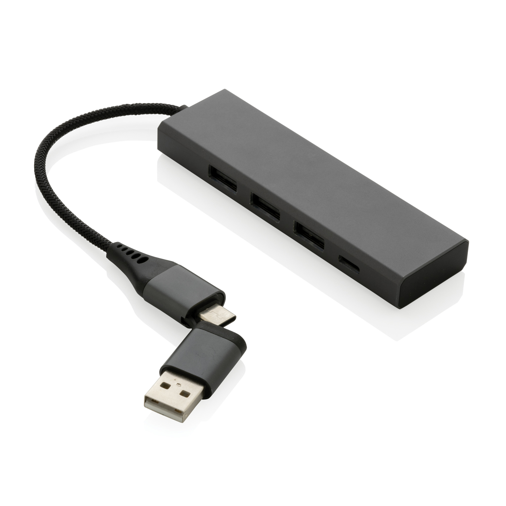 Adapter, Elektronik, Hardware, Nabe, USB-Hub, USB-A, Mehrfachstecker, Ladehub, HDMI? no, USB-C, USB-Hub, 4-Port, Aluminium, Kabel, USB-C, Hub, 4-Port, Aluminium, Schwarz