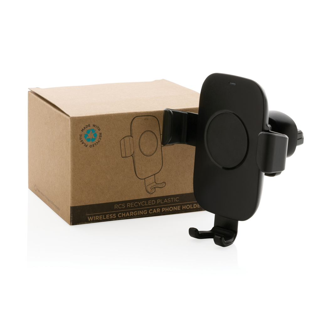 Kiste, Karton, Lieferung des Pakets, Person, Handyhalter, Autolüfterhalter, Kfz-Ladehalter, kabellose Ladenstelle, Recycling-Kartonbox, Handyhalterung, Kfz-Halterung, Kabelloses Laden, Recycelter Kunststoff, Schwarz