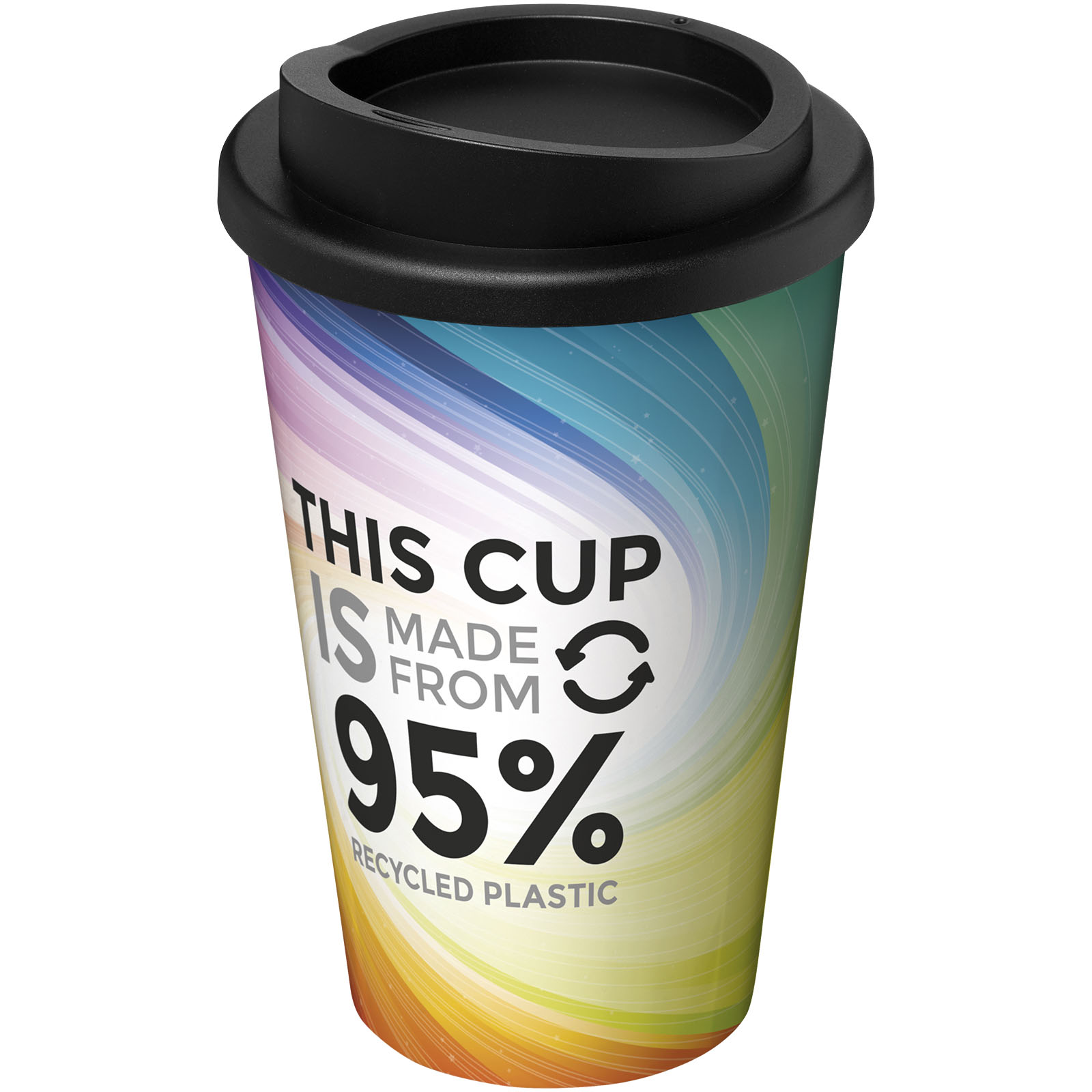 reusable cup, travel mug, plastic cup, 95% recycled, colorful gradient
