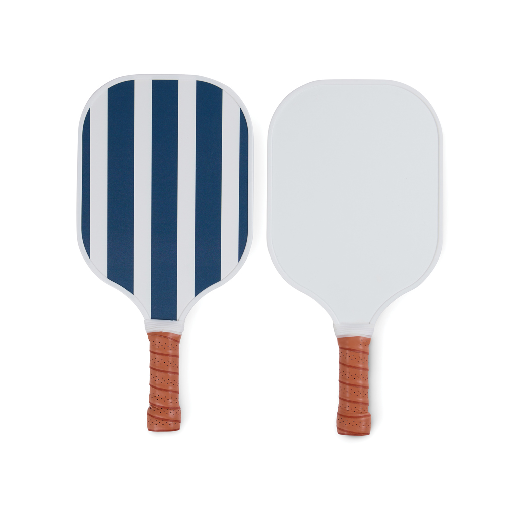 Schlagracket, Paddel, Blaue Streifen, Holzgriff, Badminton/Padel Racket, Paddel, Strandpaddel, gestreifte Muster, Holzgriff, Plastikpaddle, Schläger, Teamballbadminton, Strandbadminton, Holzgriff, Streifendesign