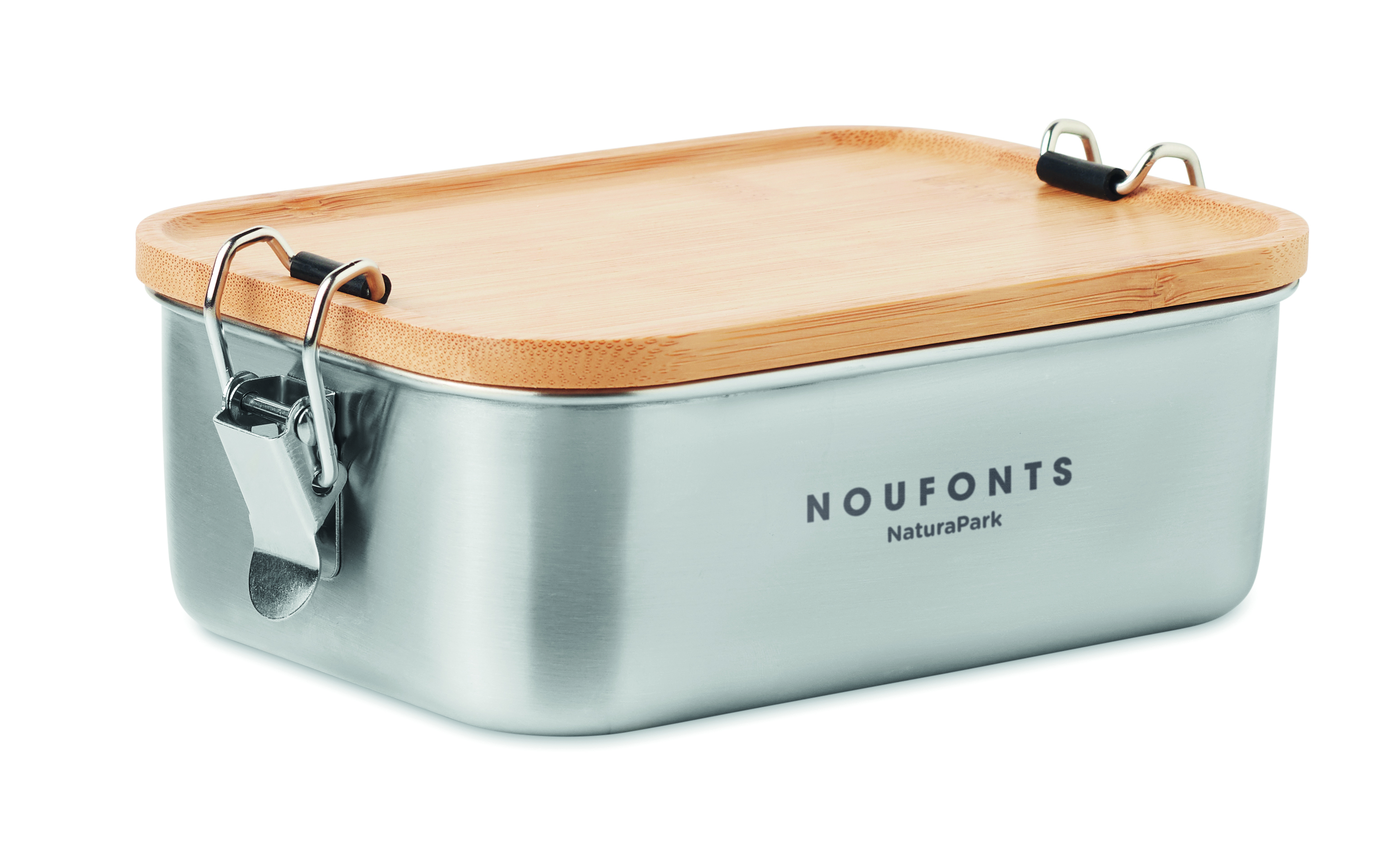 Lunchbox, Metallbehälter, Bambusdeckel, Verschlussclip, NOFONTS NaturaPark