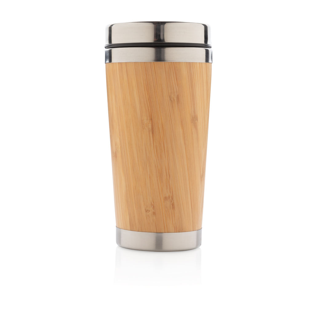 Flasche, Shaker, Reisebecher, Bambus, Edelstahl, Holzstruktur, Isoliert, Travel Mug, Stainless Steel Lid, Bamboo Body, Double Wall, Portable Cup, Thermobecher, Bambus, Kunststoff, Stahl, beige